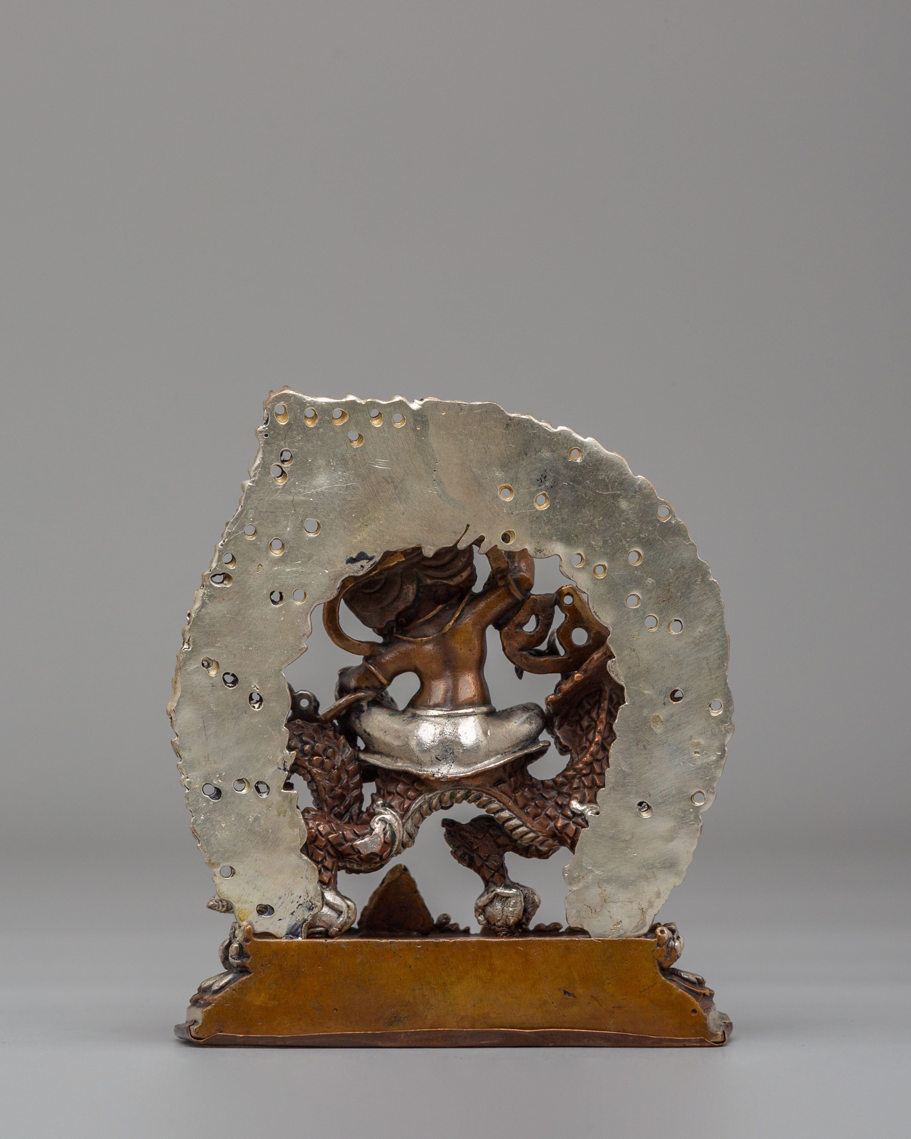 White Dzambhala Wealth Deity Statue | Silver Plated Oxidized Copper Body