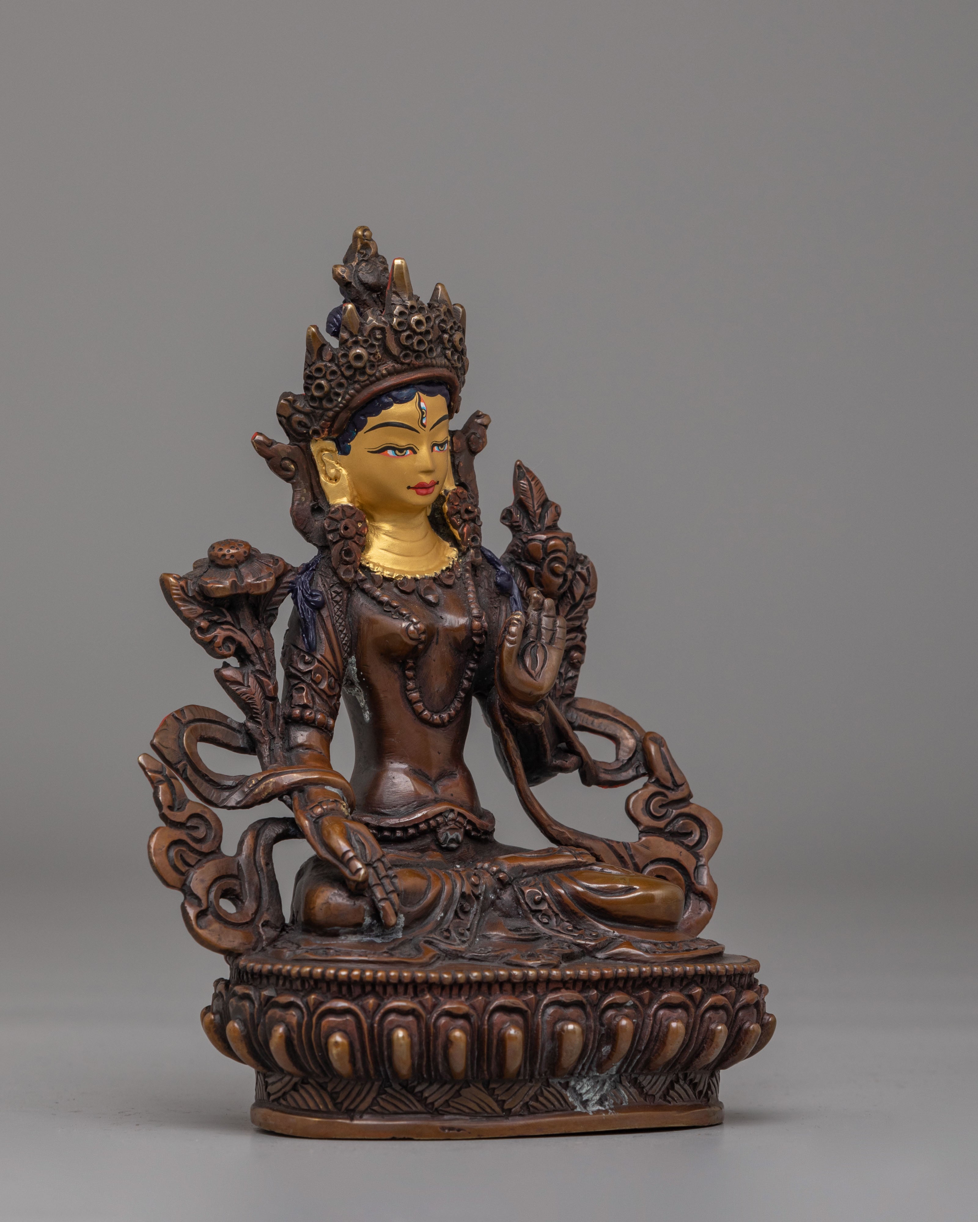 Himalayan White Tara Deity Statue | Sacred Tibetan Artwork