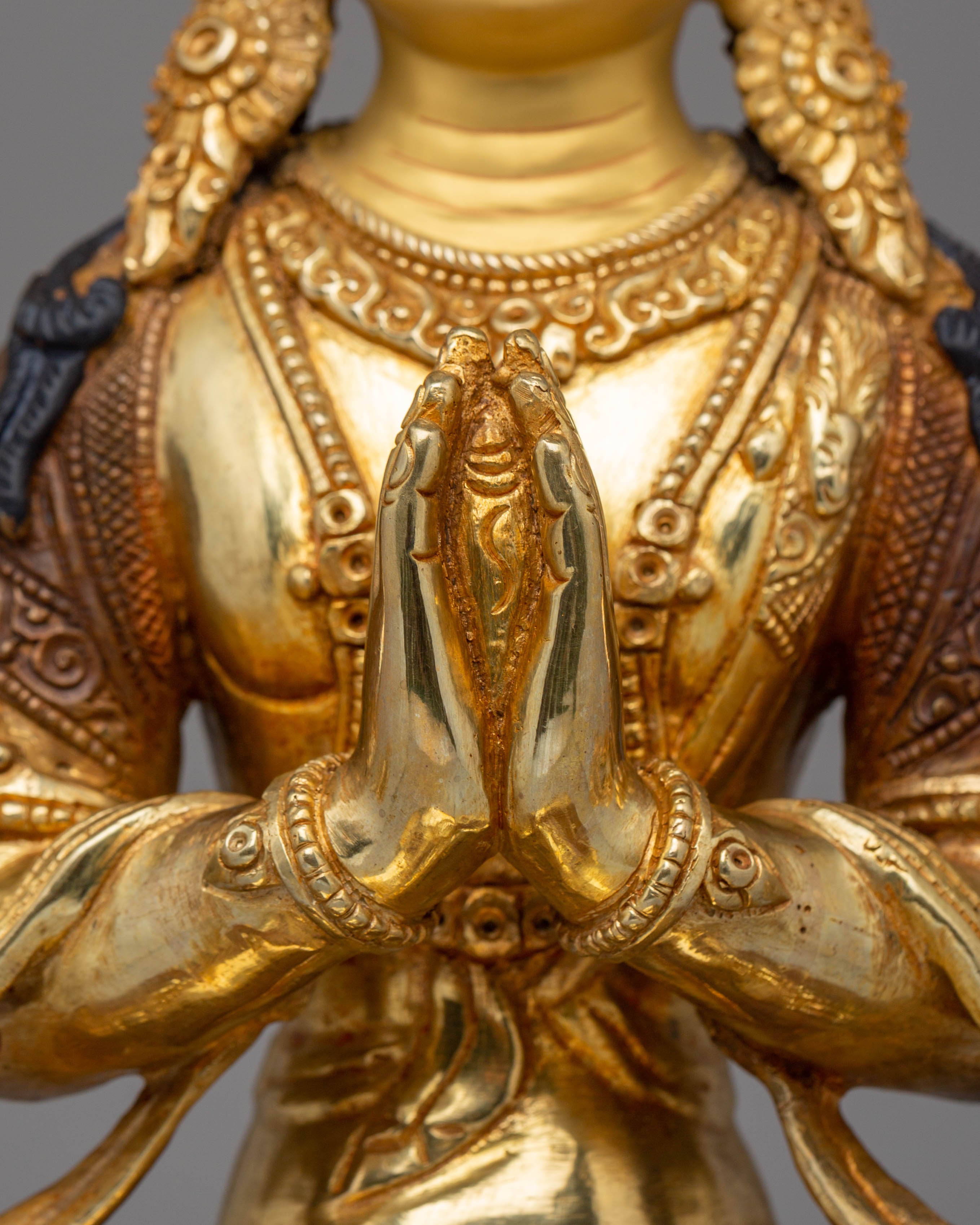Handmade Golden Statue of Chenrezig | Tibetan Artwork