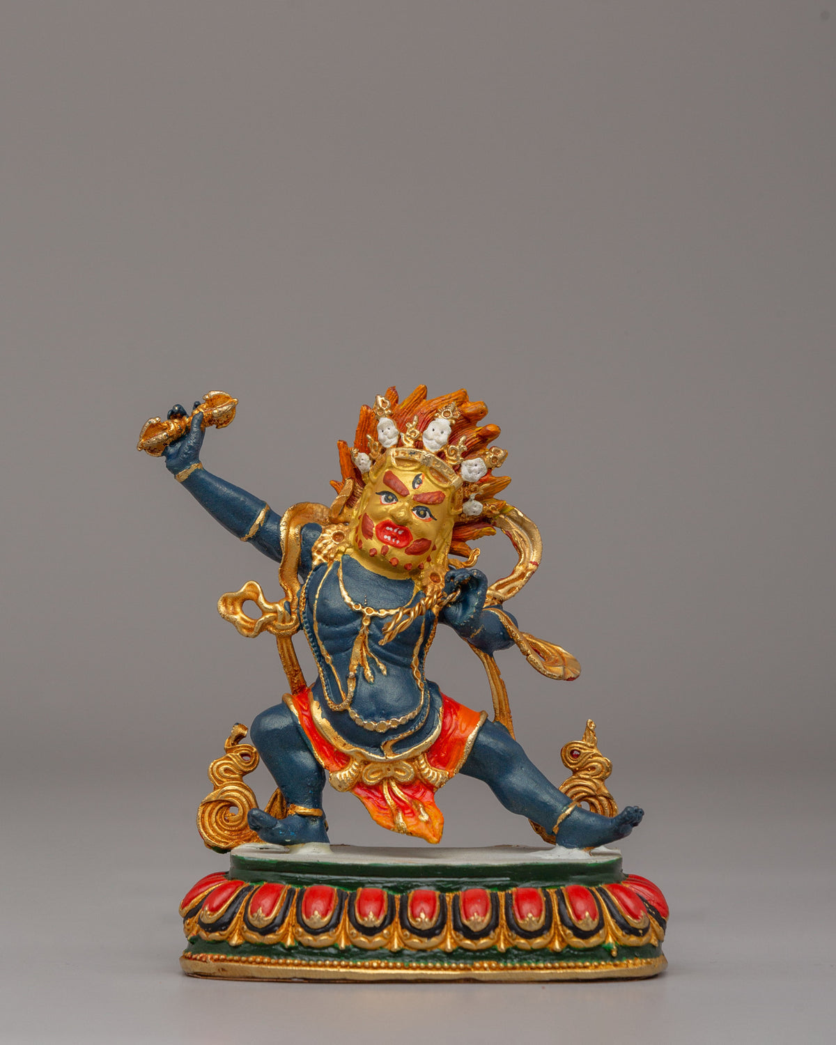 Tibetan Wrathful Vajrapani Sculpture | 24K Gold Plated Tibetan Protector