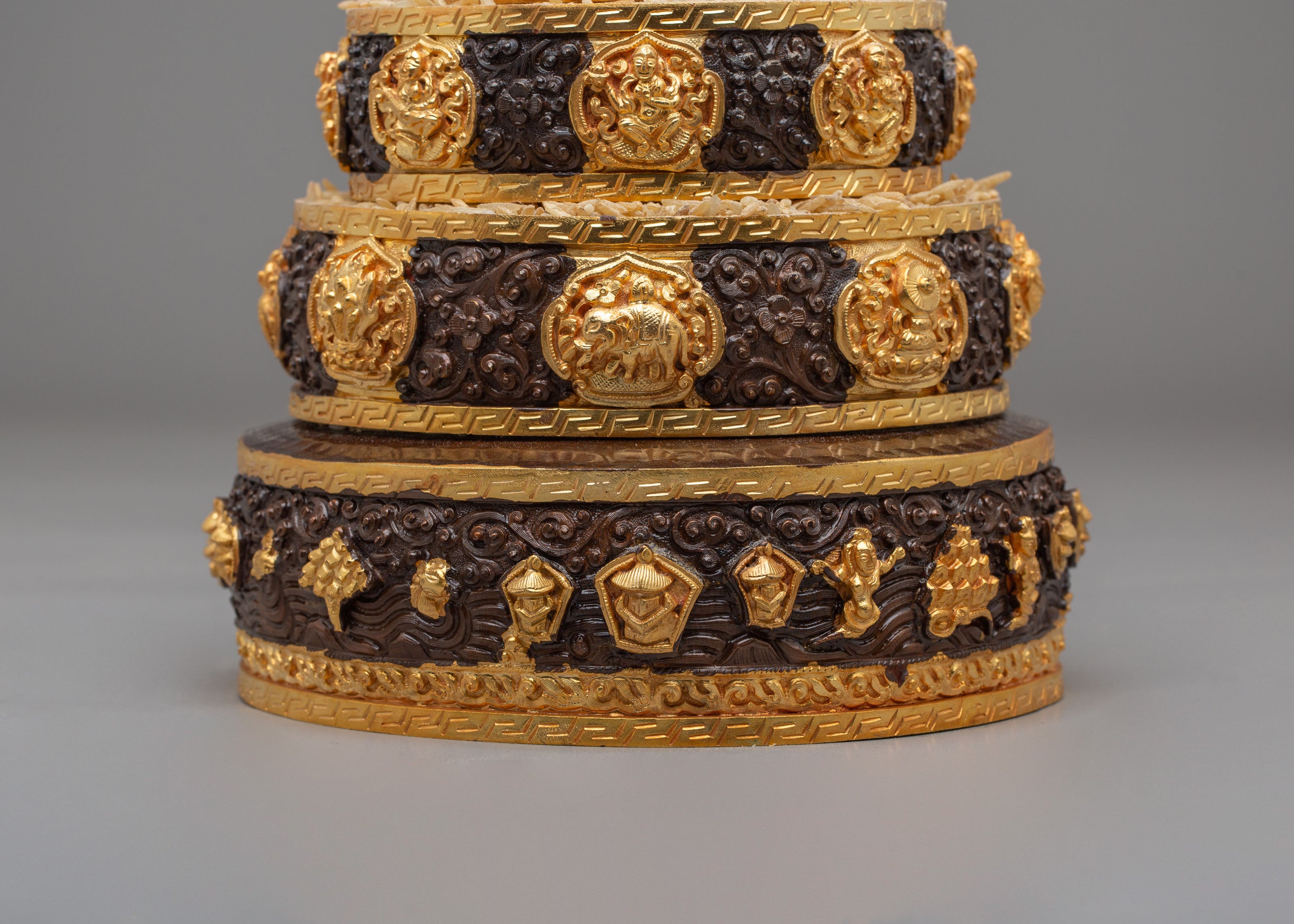 Ceremonial Altar Mandala Offering | Gold Plated Copper Buddhist Ritual Art