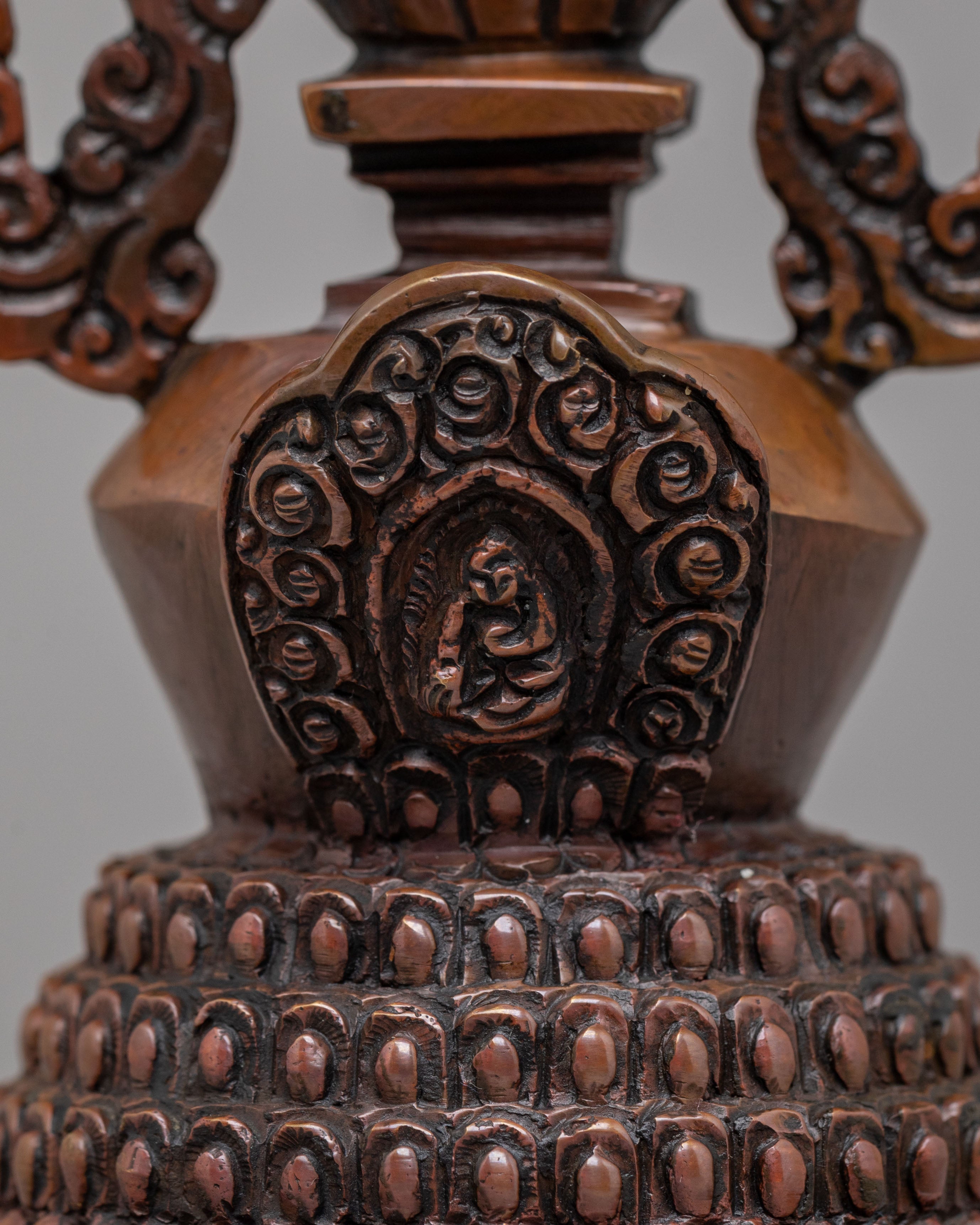 Traditional Lotus Blossom Stupa | Handcrafted Oxidized Copper Sacred Decor