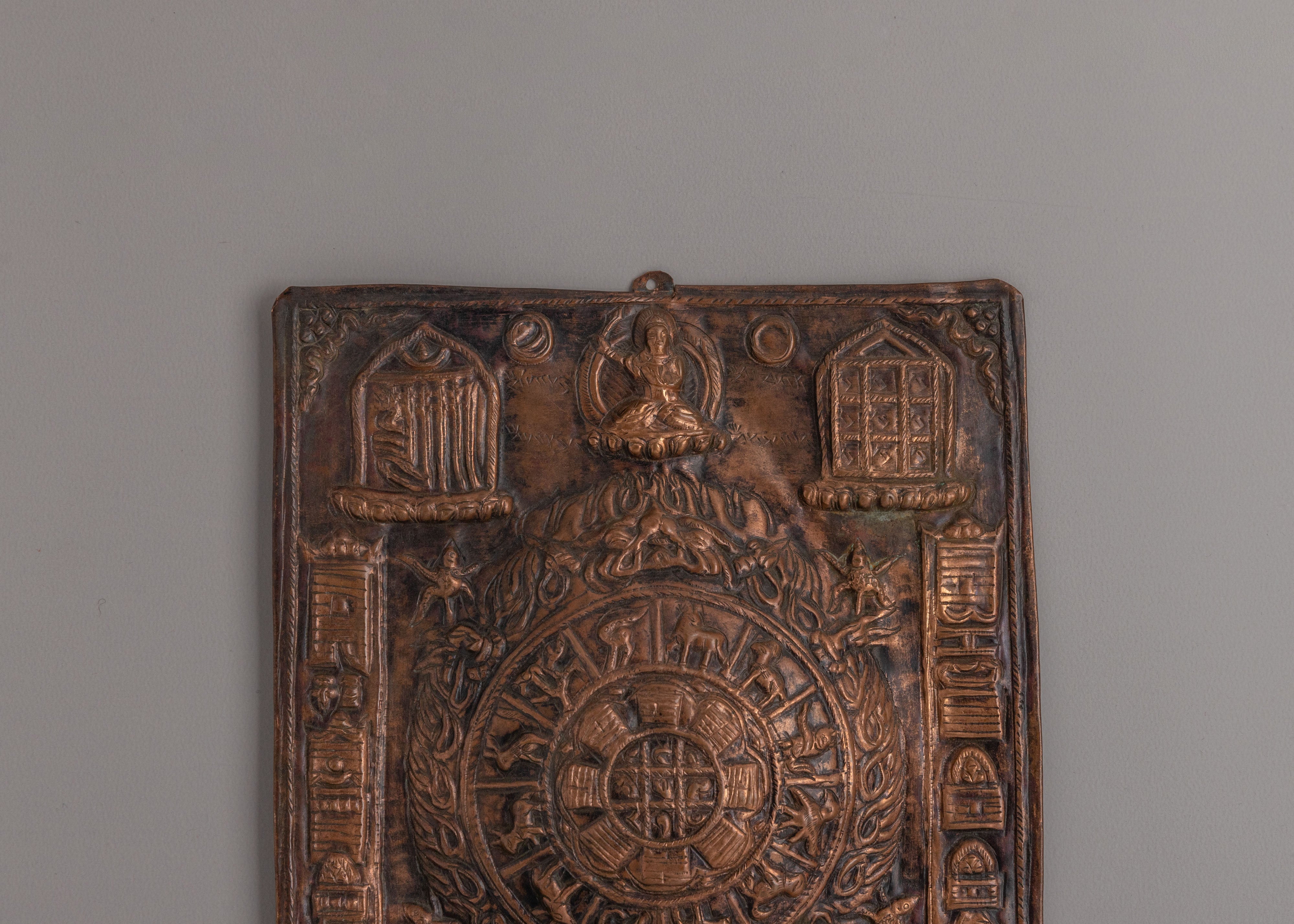 Tibetan Astrological Plaque | Sacred Brass Zodiac Art for Rituals