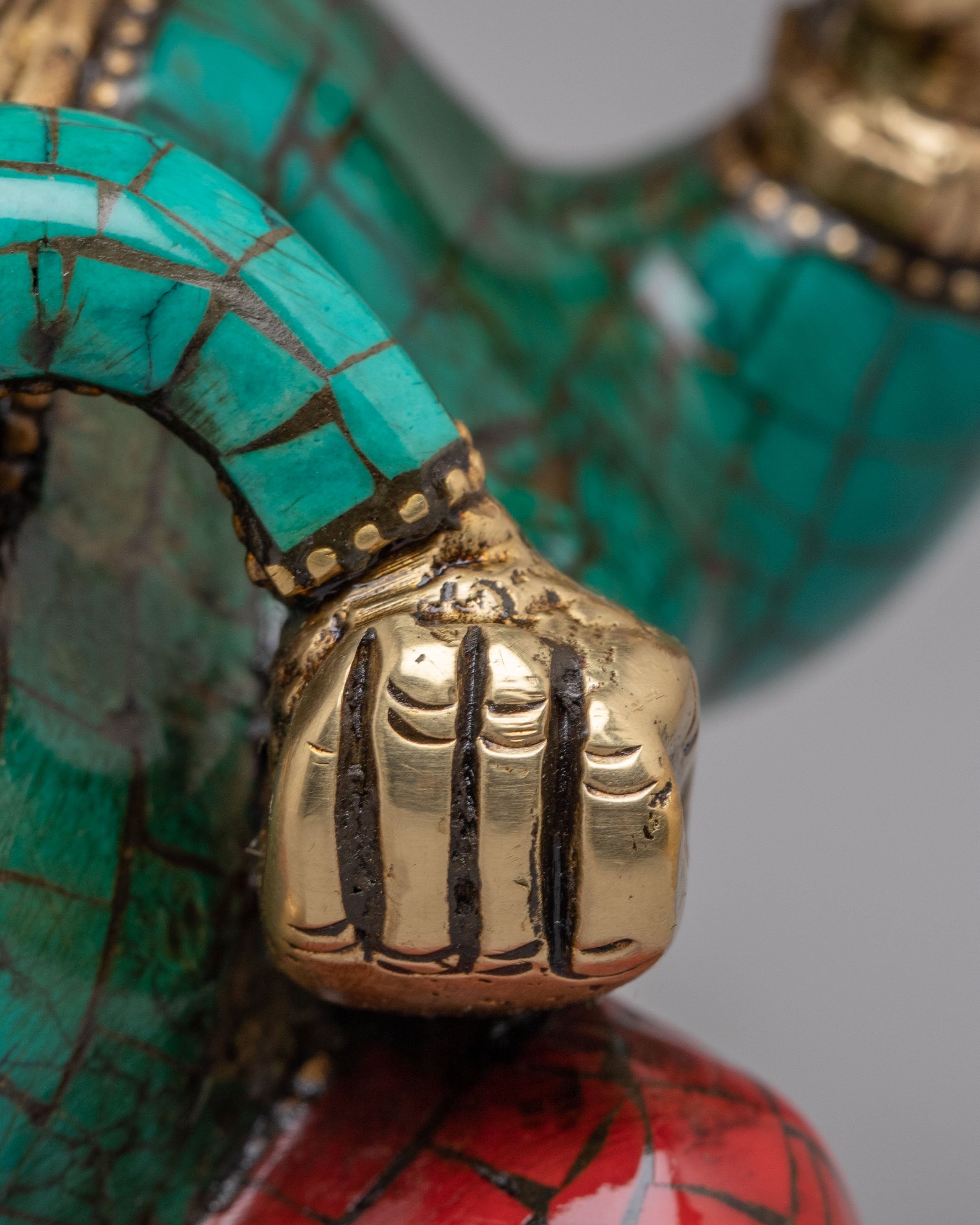 Turquoise Ganesha Statue | Handcrafted Gemstone Brass Hindu Deity Sculpture