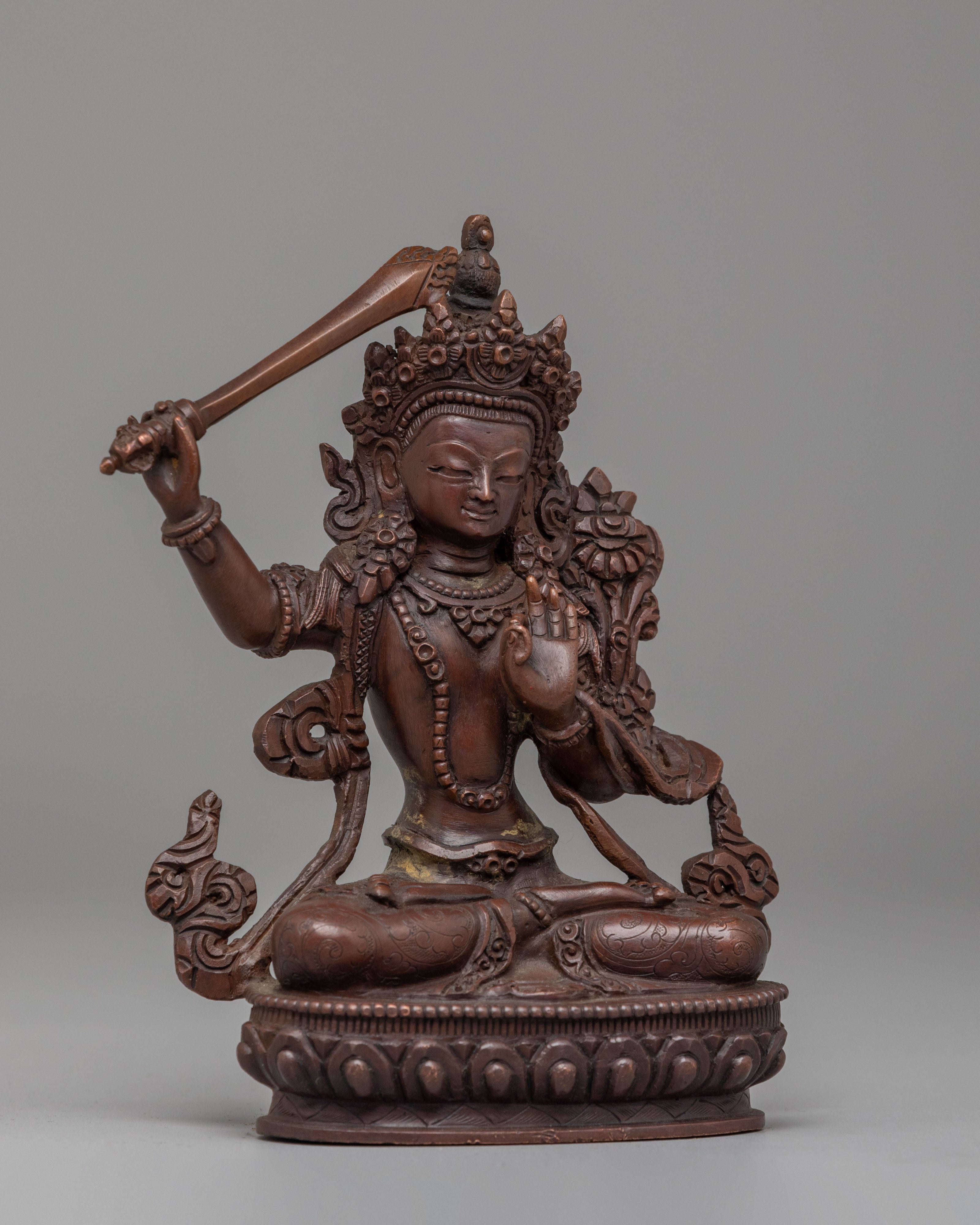 Himalayan Manjushri Wisdom Deity Statue | Tibetan Sculpture for Altar