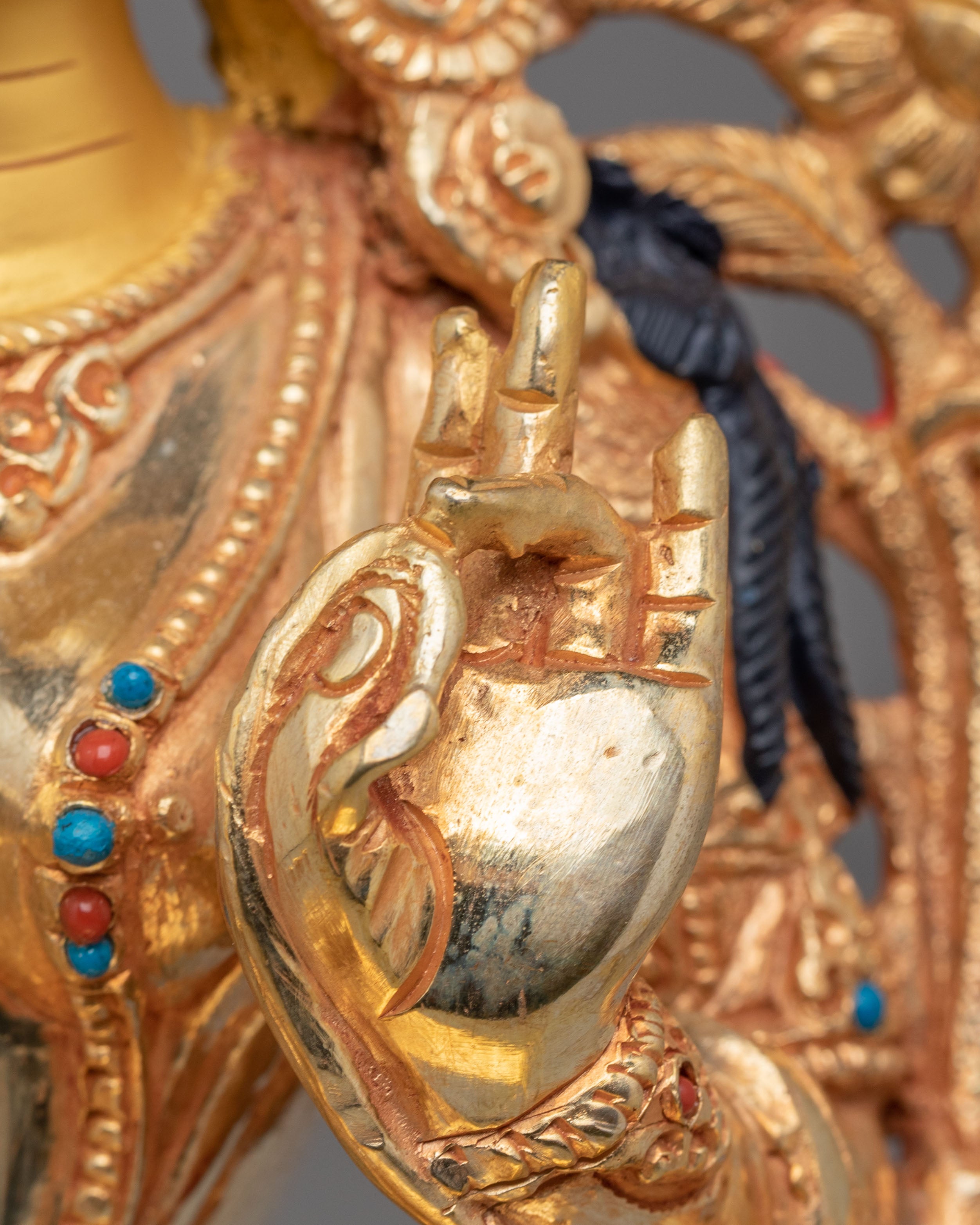Sacred Green Tara Sculpture | Copper Body with 24K Gold Plating and Gemstones