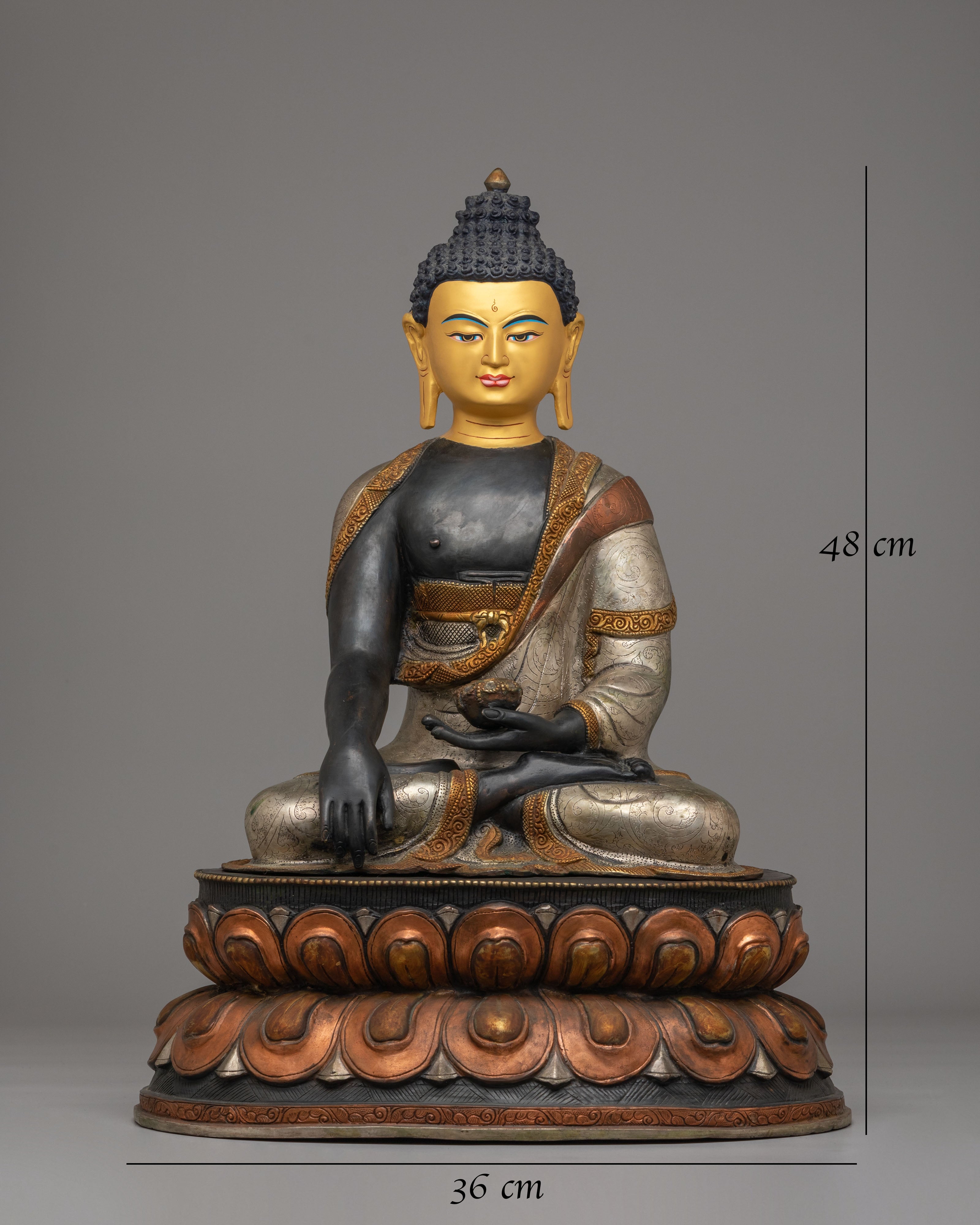 Ceremonial Shakyamuni Buddha Deity Statue | 24K Gold Plated with Silver and Acrylic