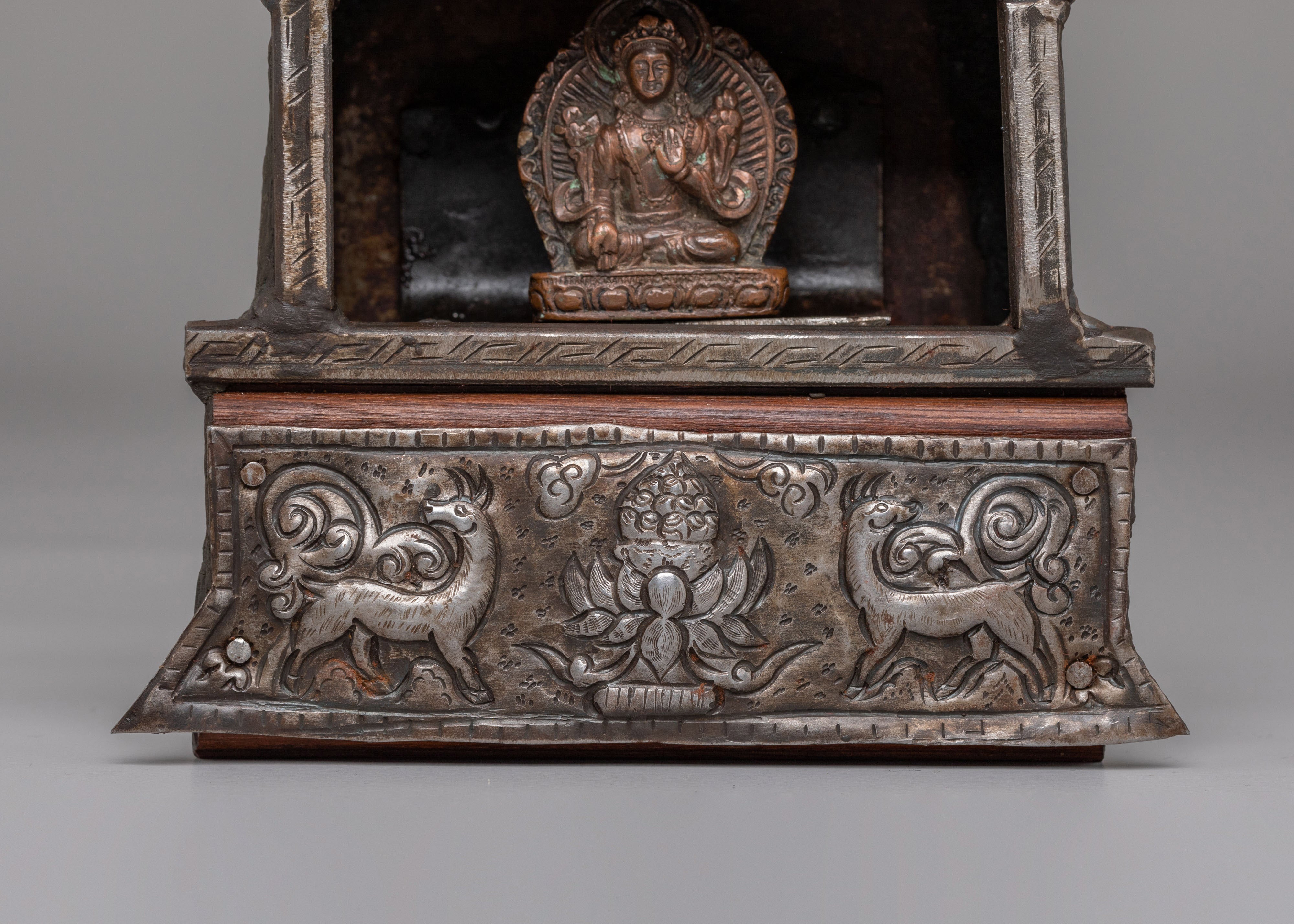 Himalayan Altar Box with Statue | Sacred Ritual Storage for Meditation