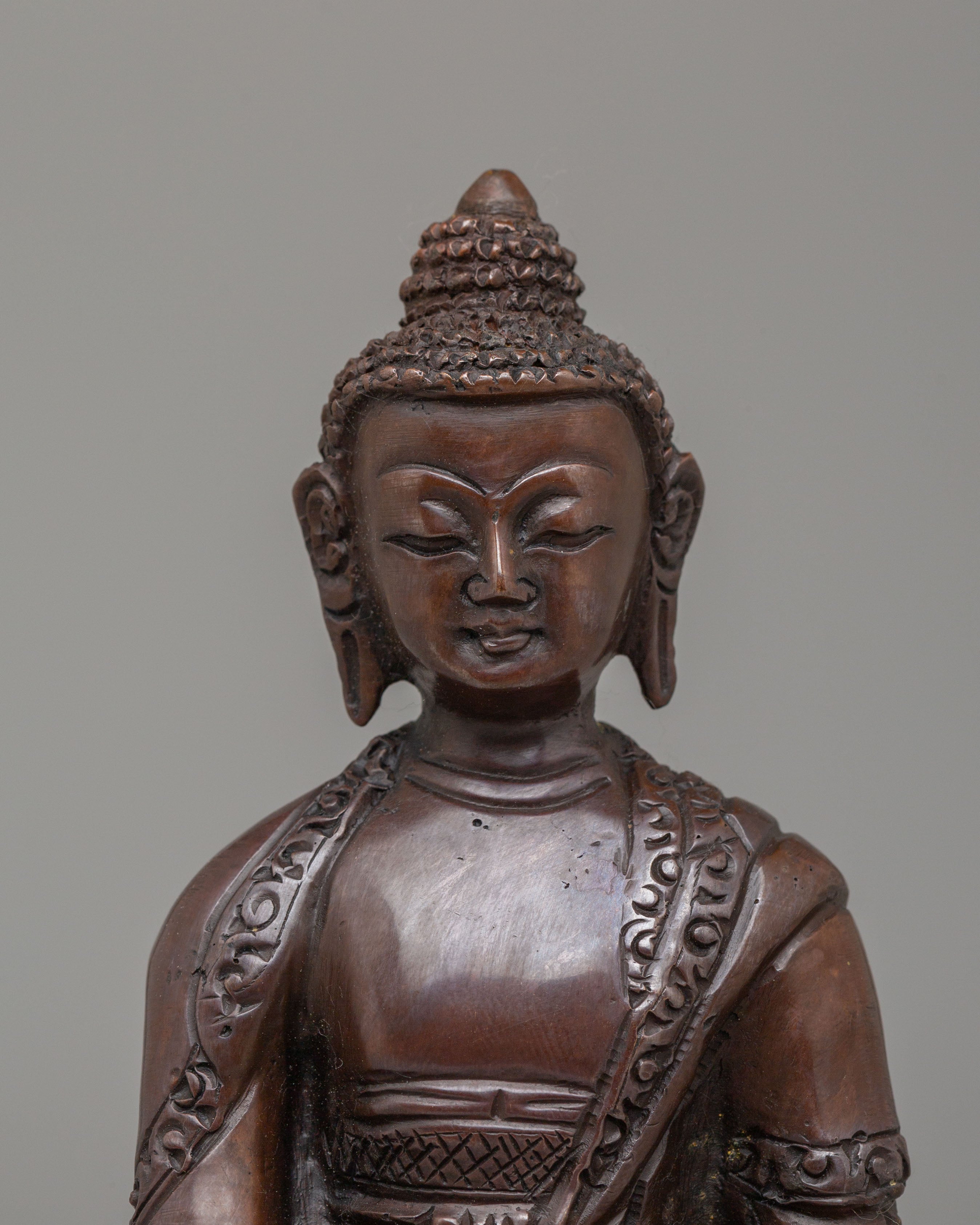 Historical Shakyamuni Buddha Sculpture | Oxidized Copper Buddhist Statue