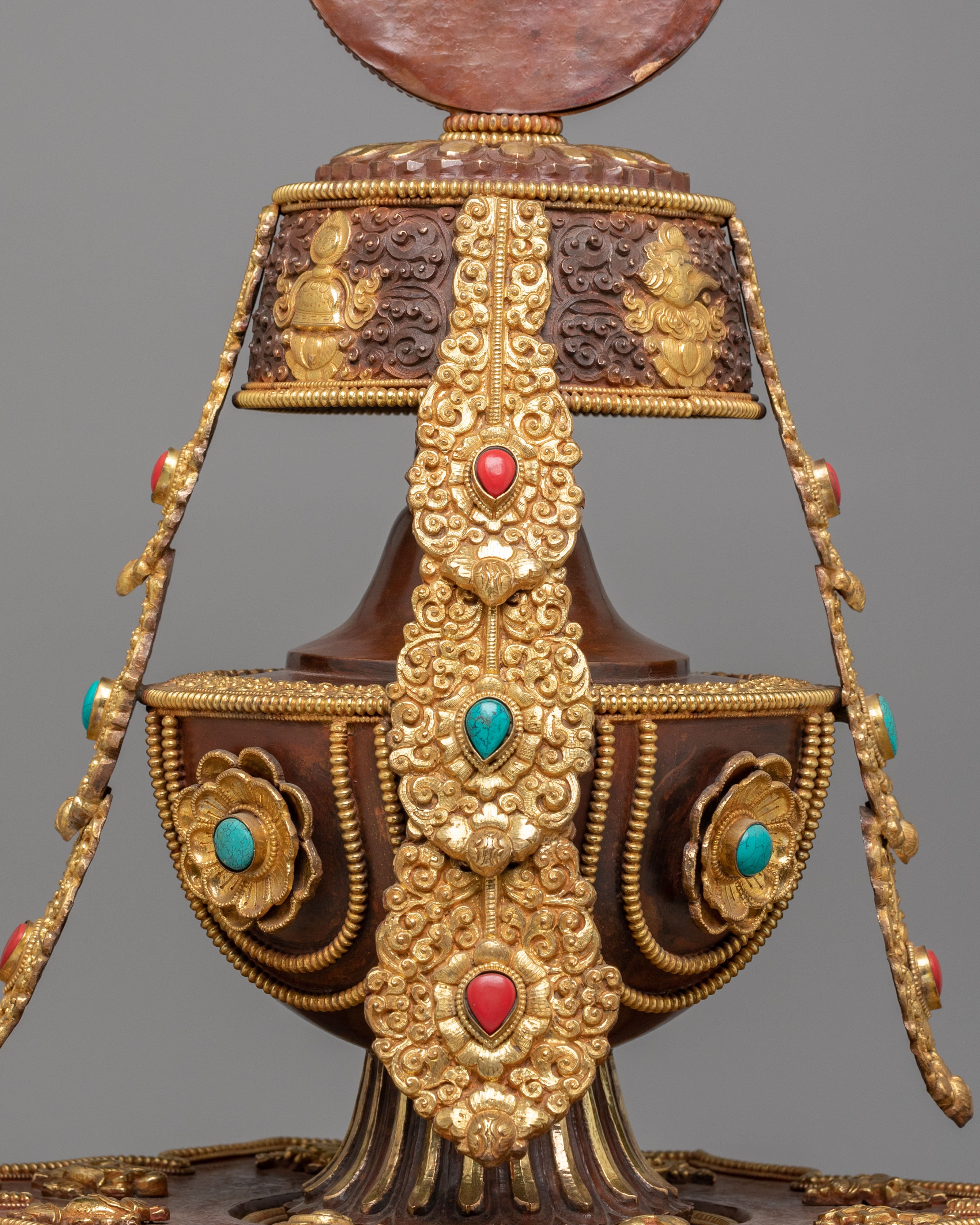 Himalayan Sacred Long Life Vessel | Gold Plated Copper Buddhist Ritual Vessel