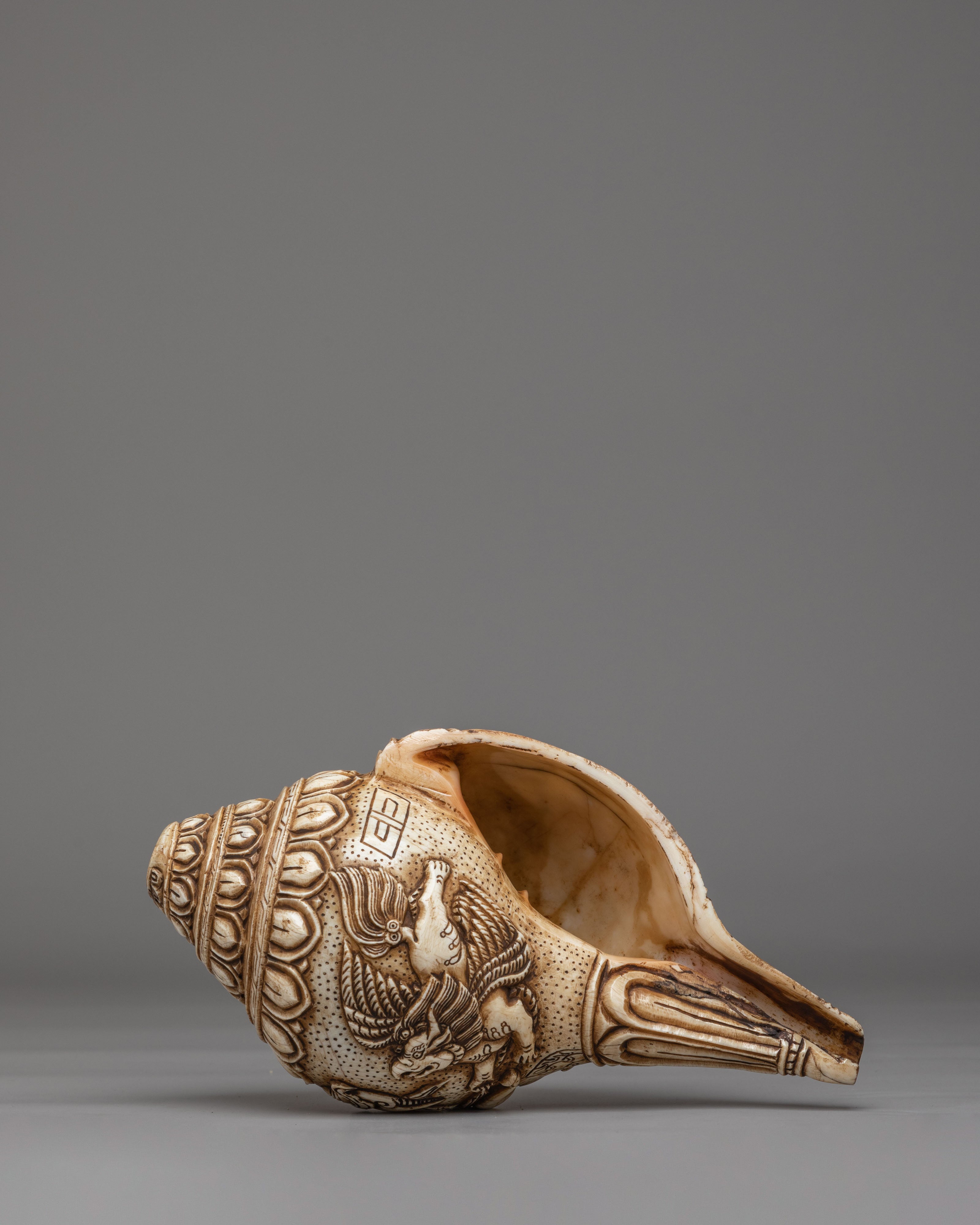 Handcarved Ritual Conch | Sacred Buddhist Artifact