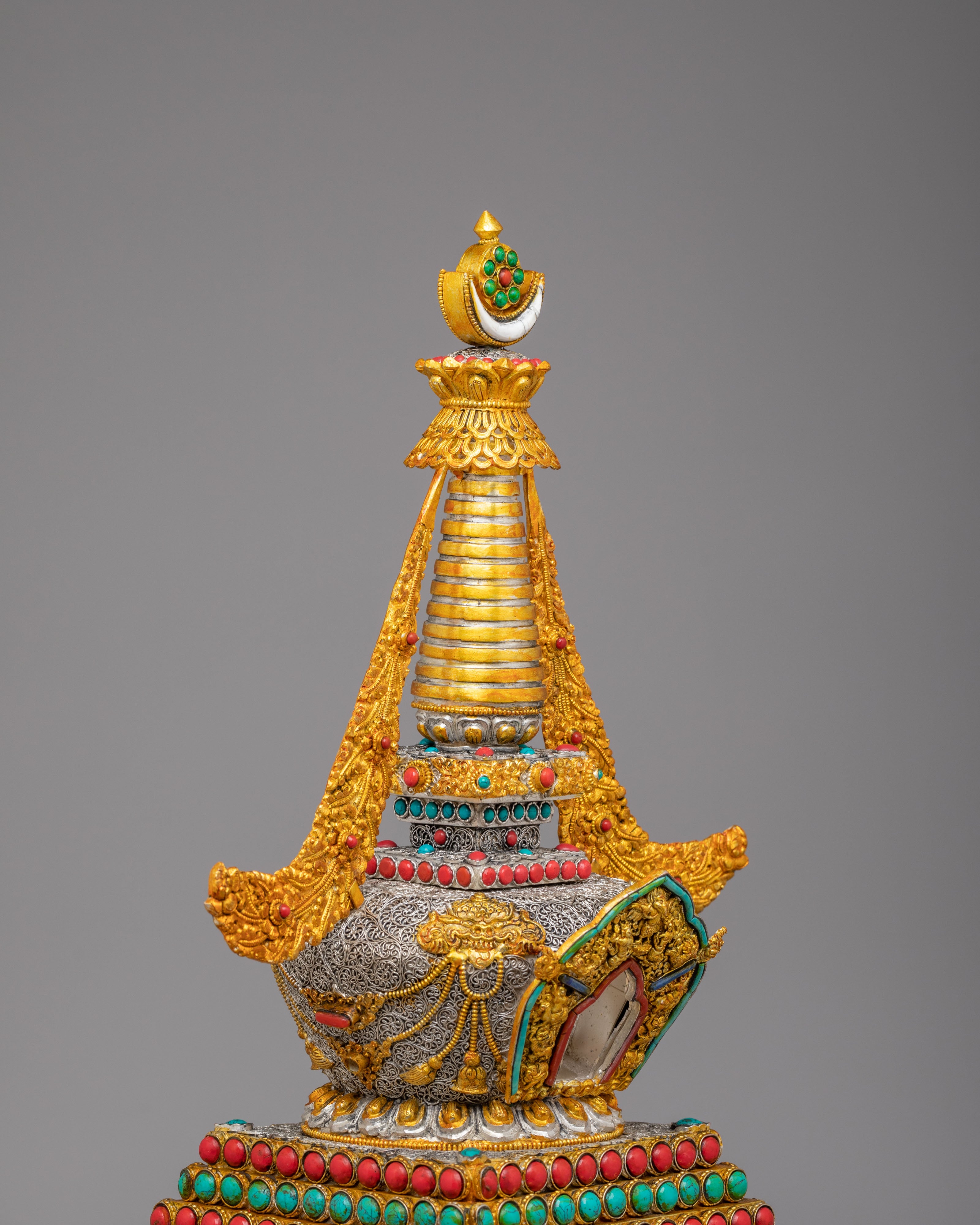Spiritual Enlightenment Stupa for Altar | Handcrafted Copper Stupa for Meditation