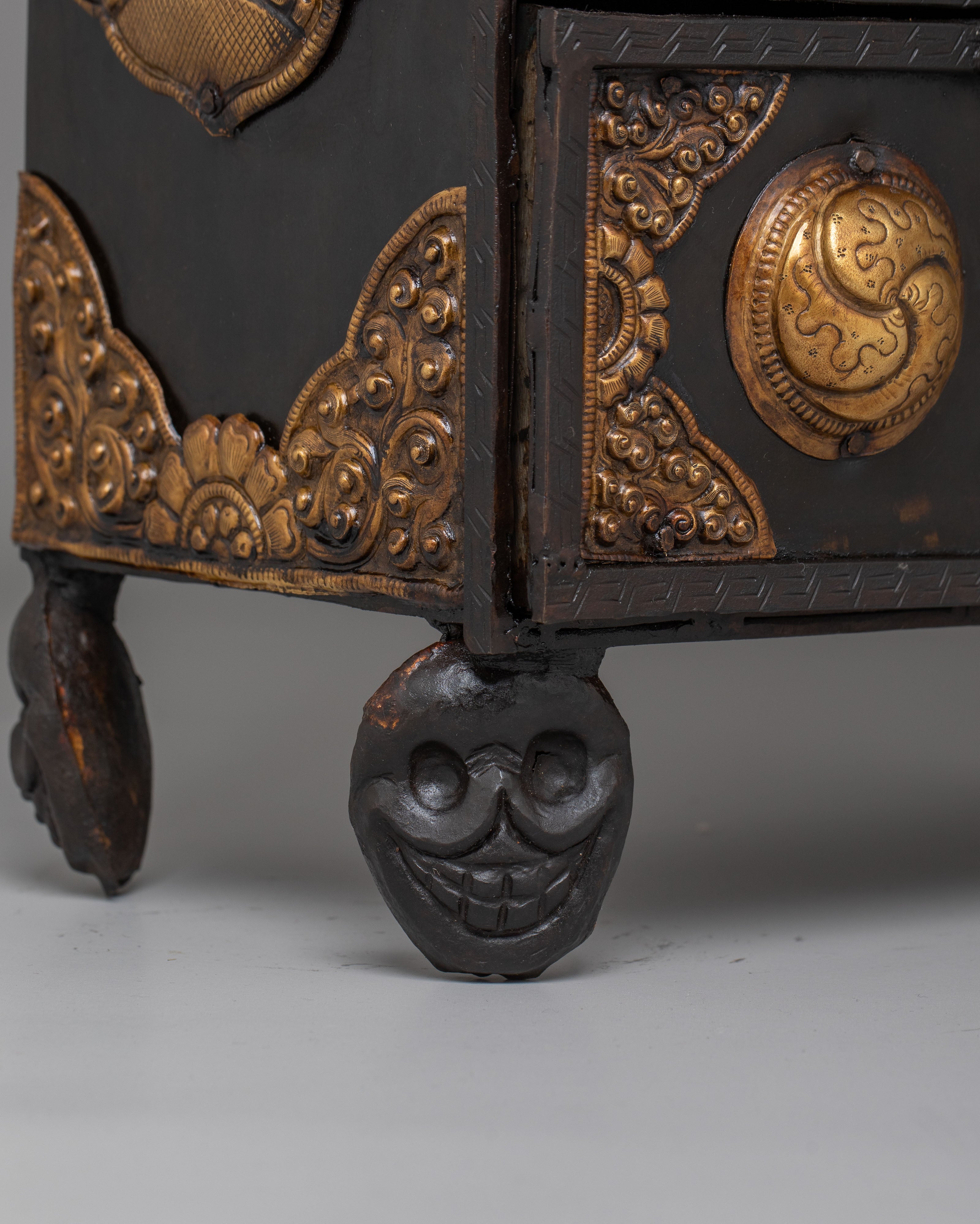 Tibetan Altar Box with Chitipati Motif | Handcrafted Sacred Decor