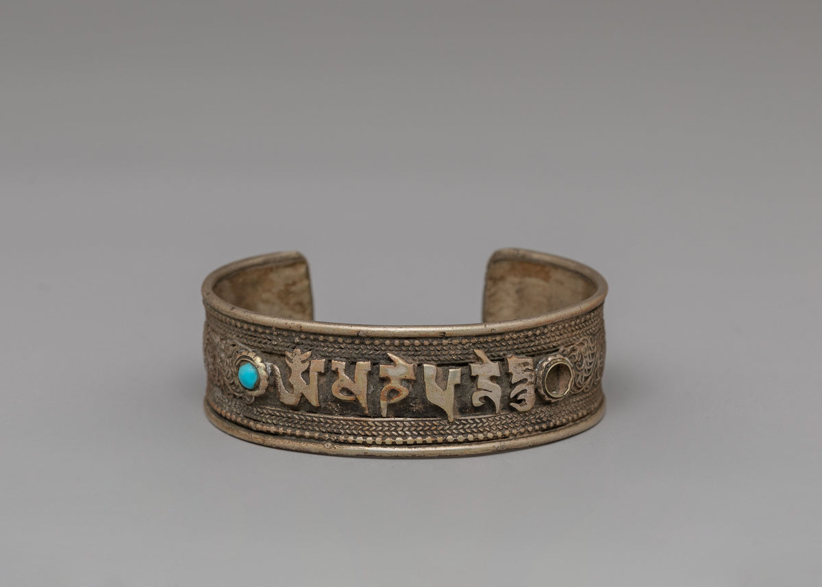 Tibetan Mantra Silver Bracelet | Spiritual Protection Jewelry