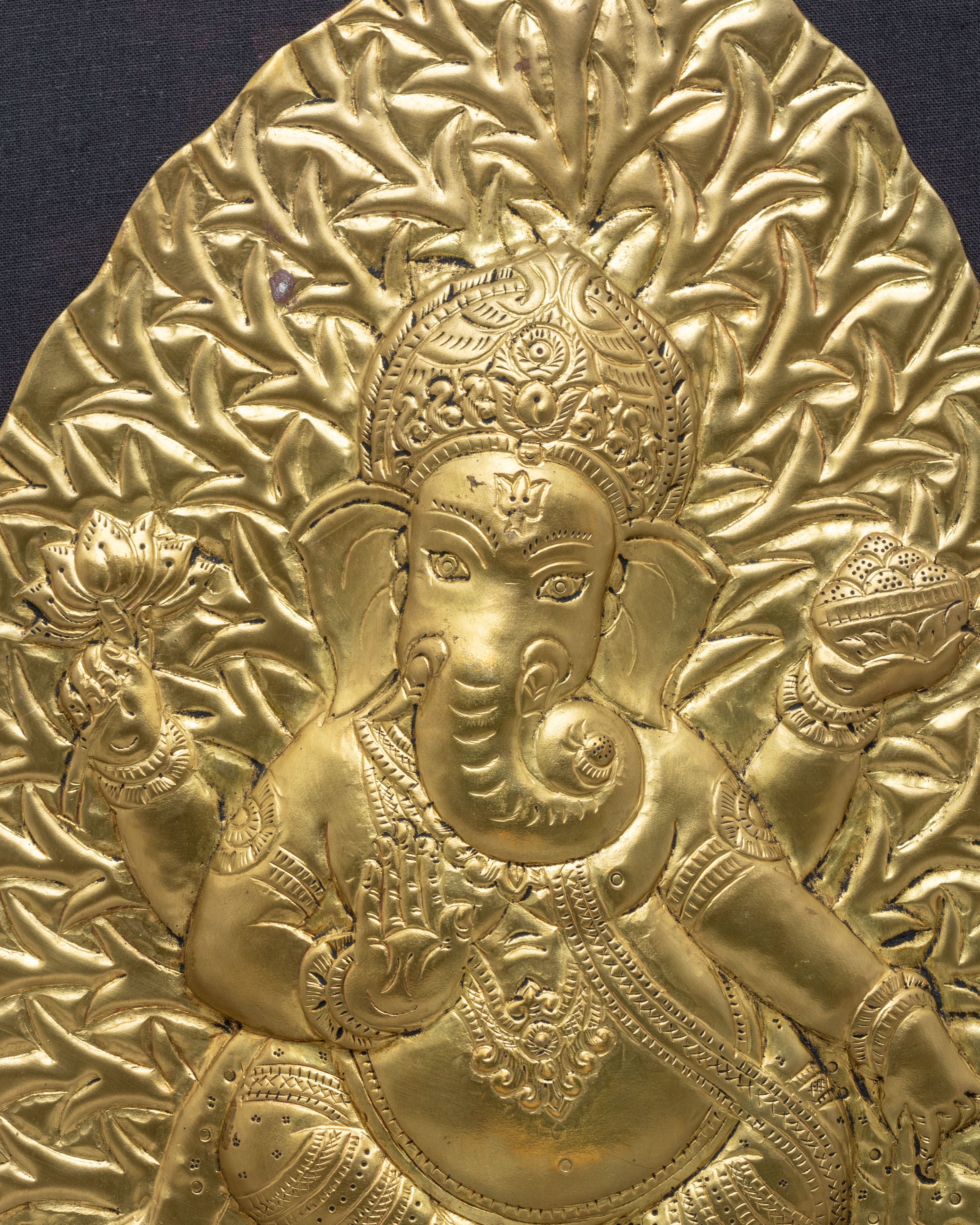 Sacred Ganesh Hindu Deity Wall Art | Brass Ganesha Leaf Art