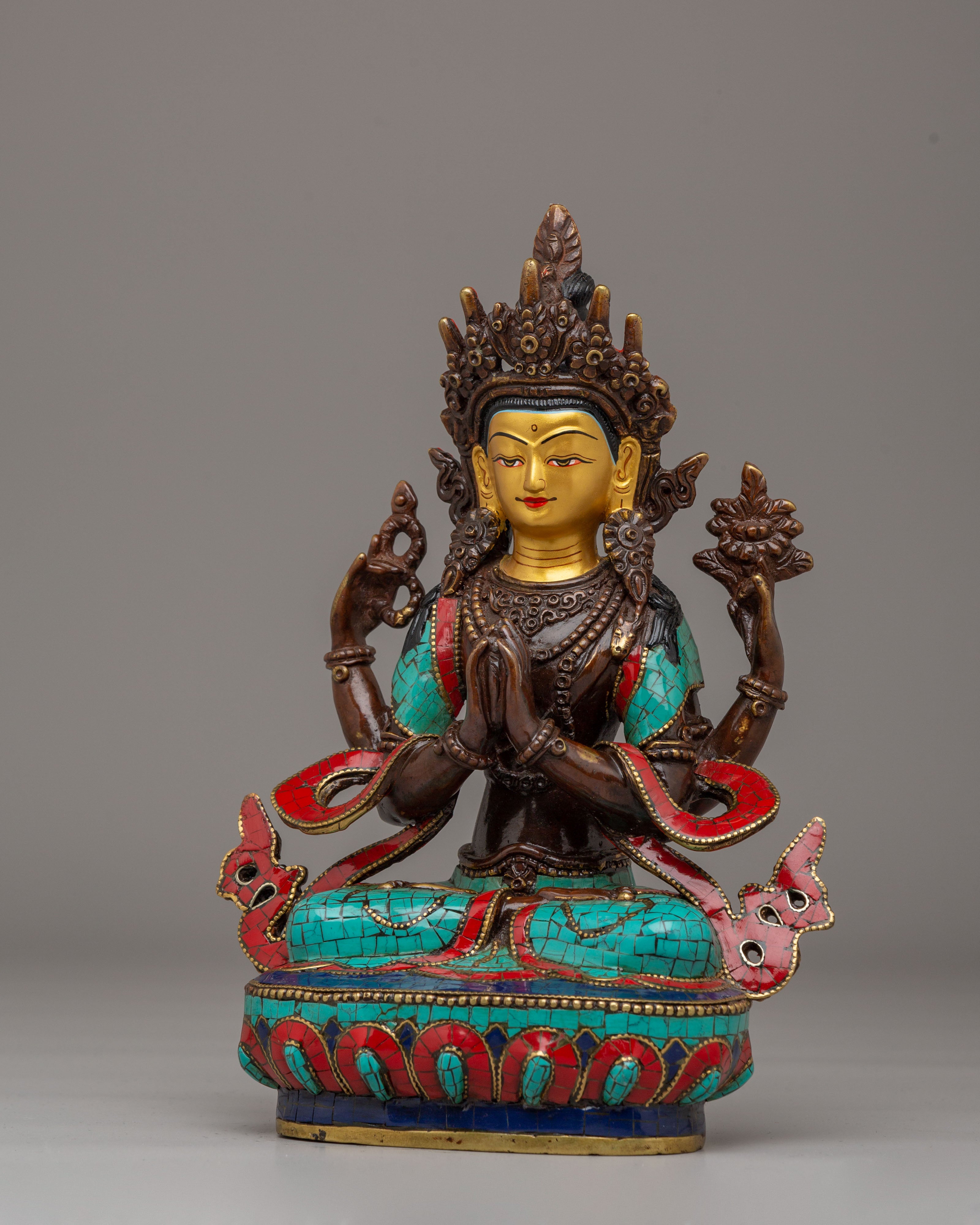 Handcrafted Chenrezig Deity Statue | Tibetan Avalokiteshvara Bodhisattva Sculpture