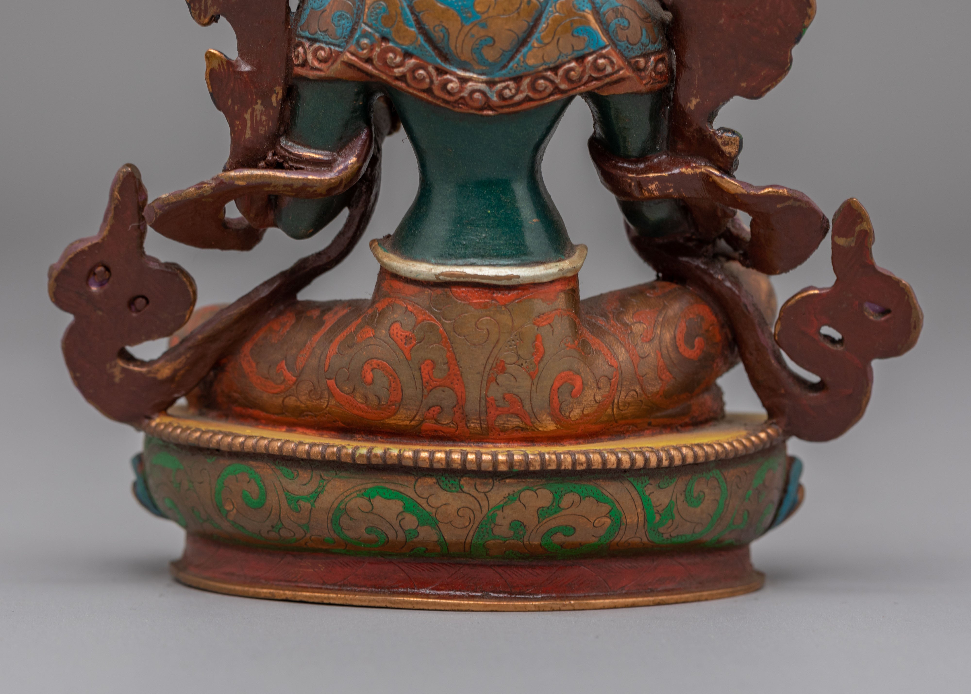 Himalayan Altar Green Tara Deity Statue | Copper Body with Silver Plating