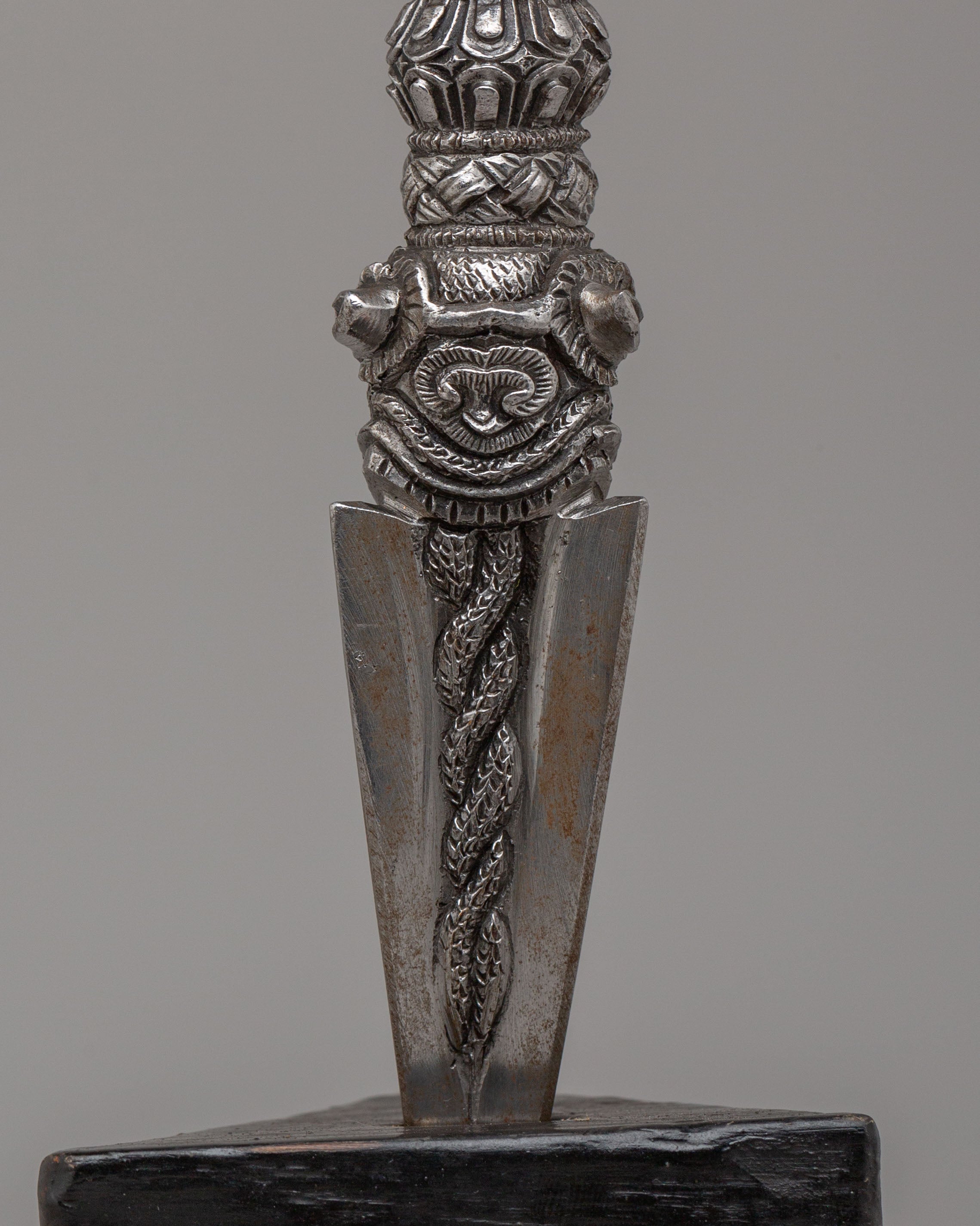 Handmade Tibetan Ritual Dagger | Hayagriva Altar Tool with Wooden Base for Meditation