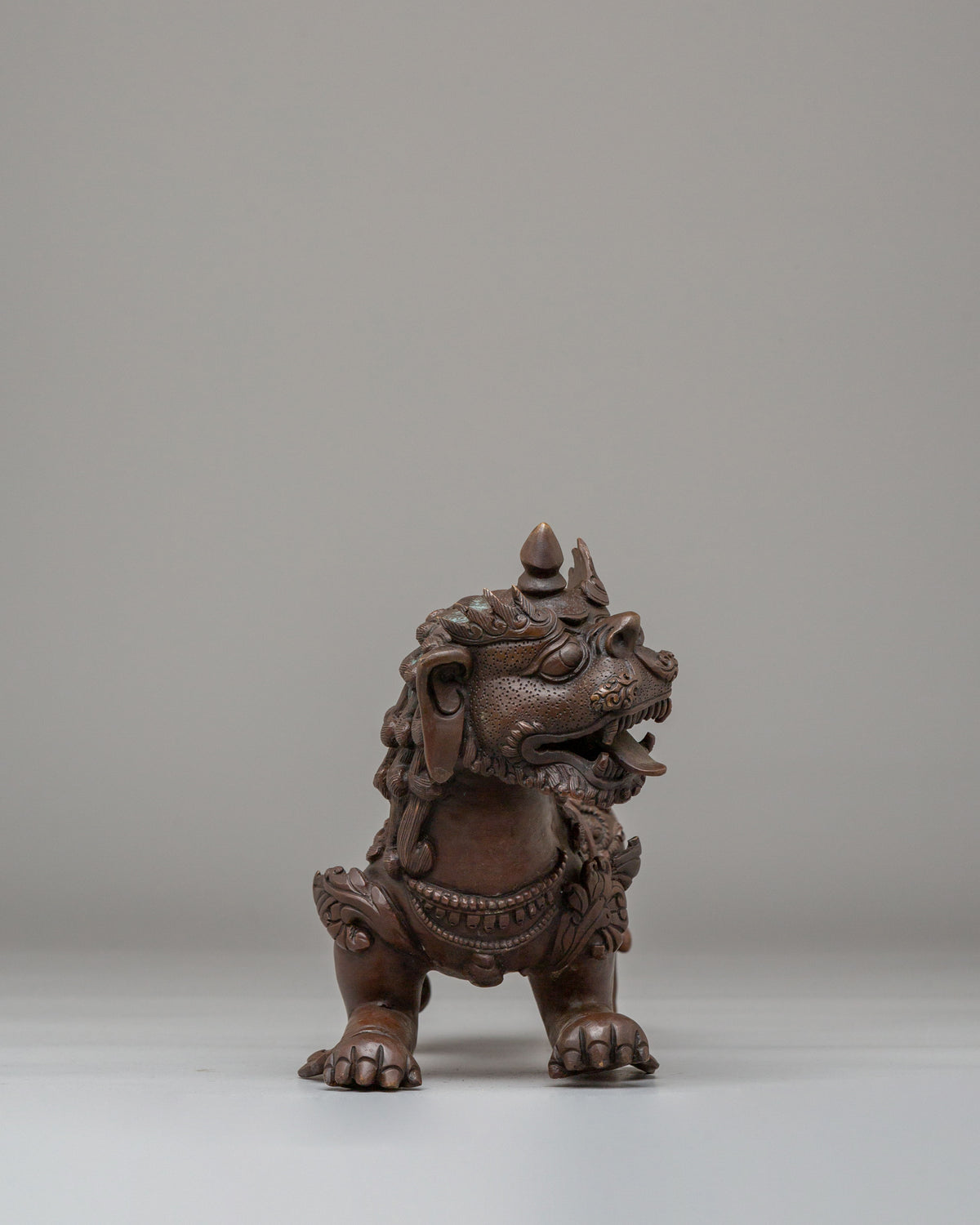 Guardian Lion Set Sculpture | Oxidized Copper Buddhist Protector Statues