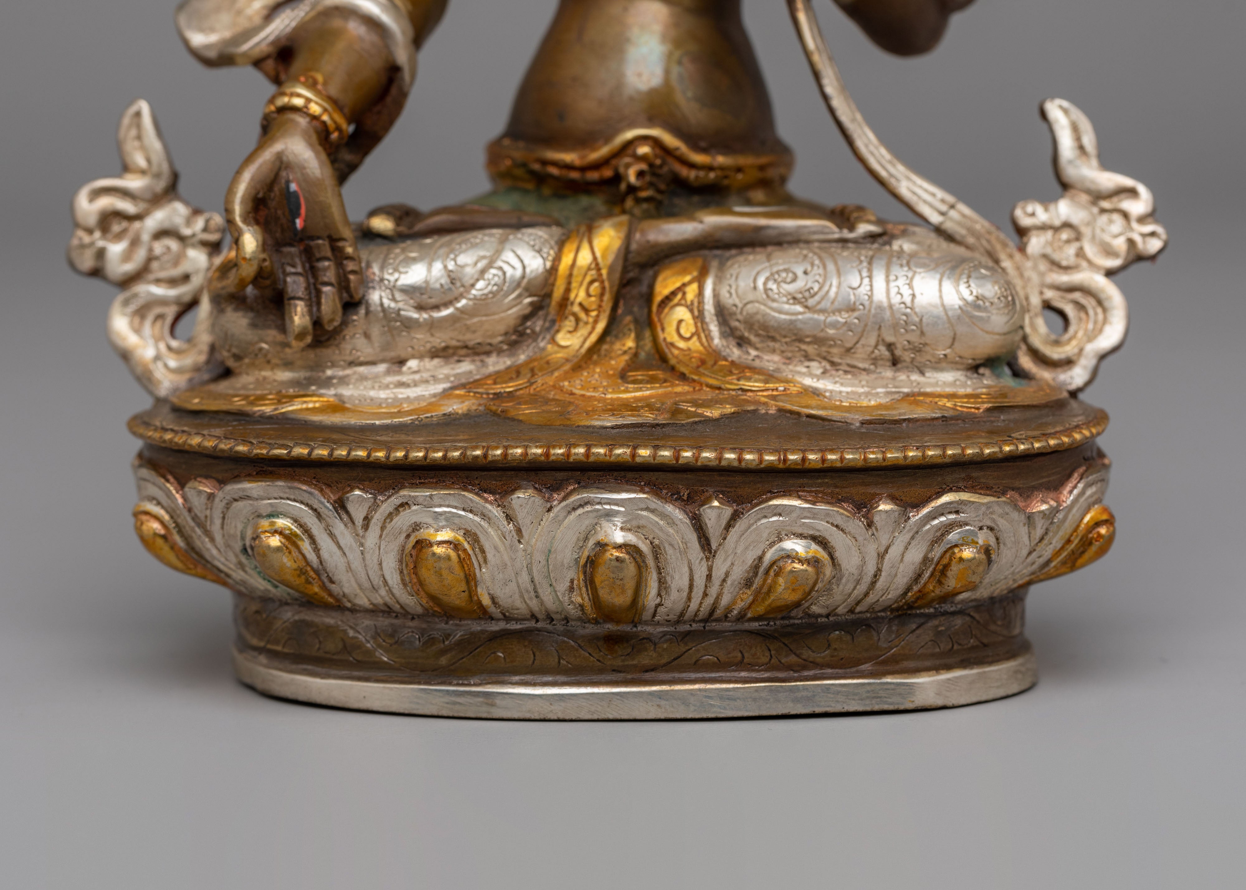 Himalayan White Tara Statue for Altar | Oxidized Copper Body