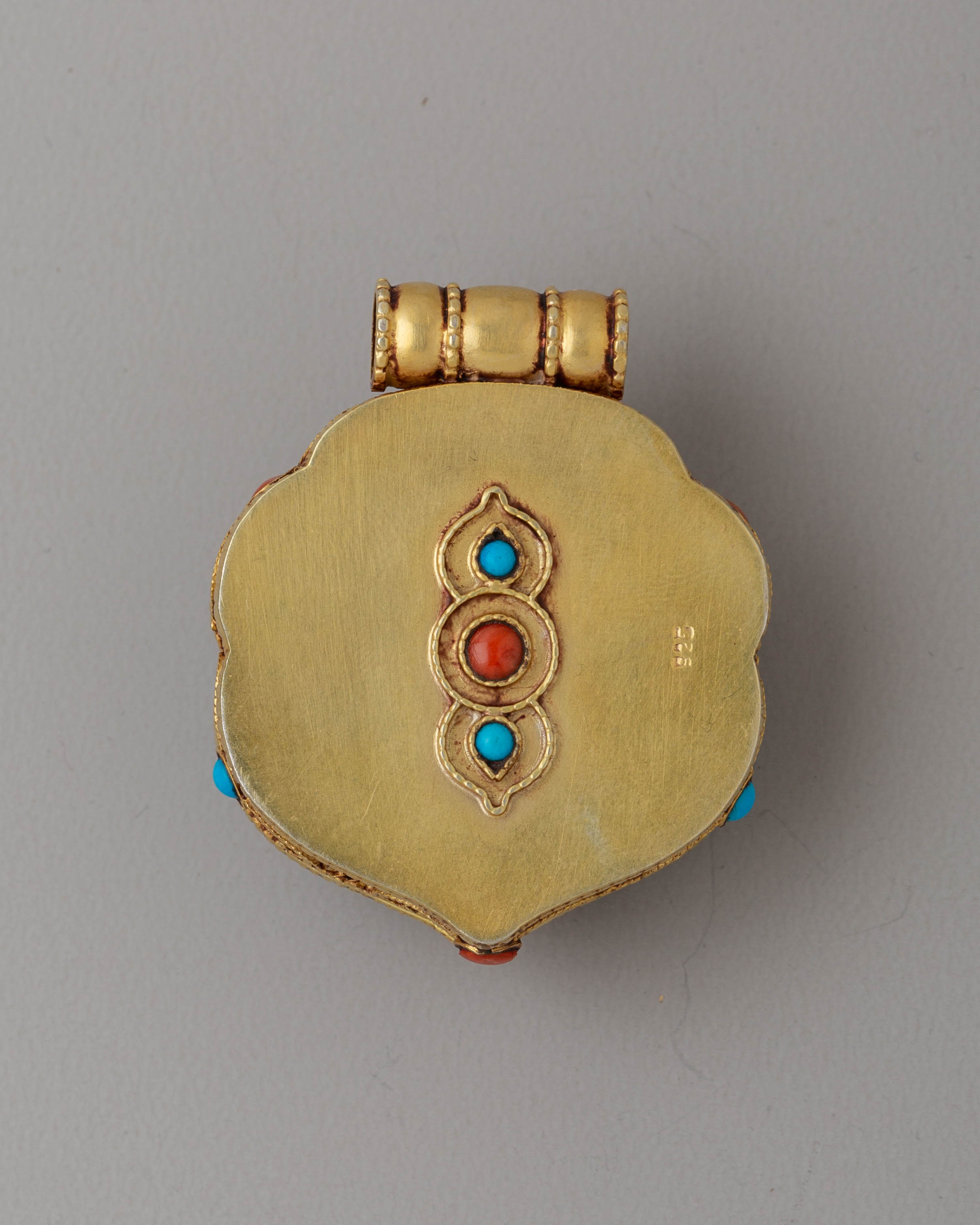 Handcrafted Manjushri Ghau Box Locket | Gold Plated with Coral & Turquoise