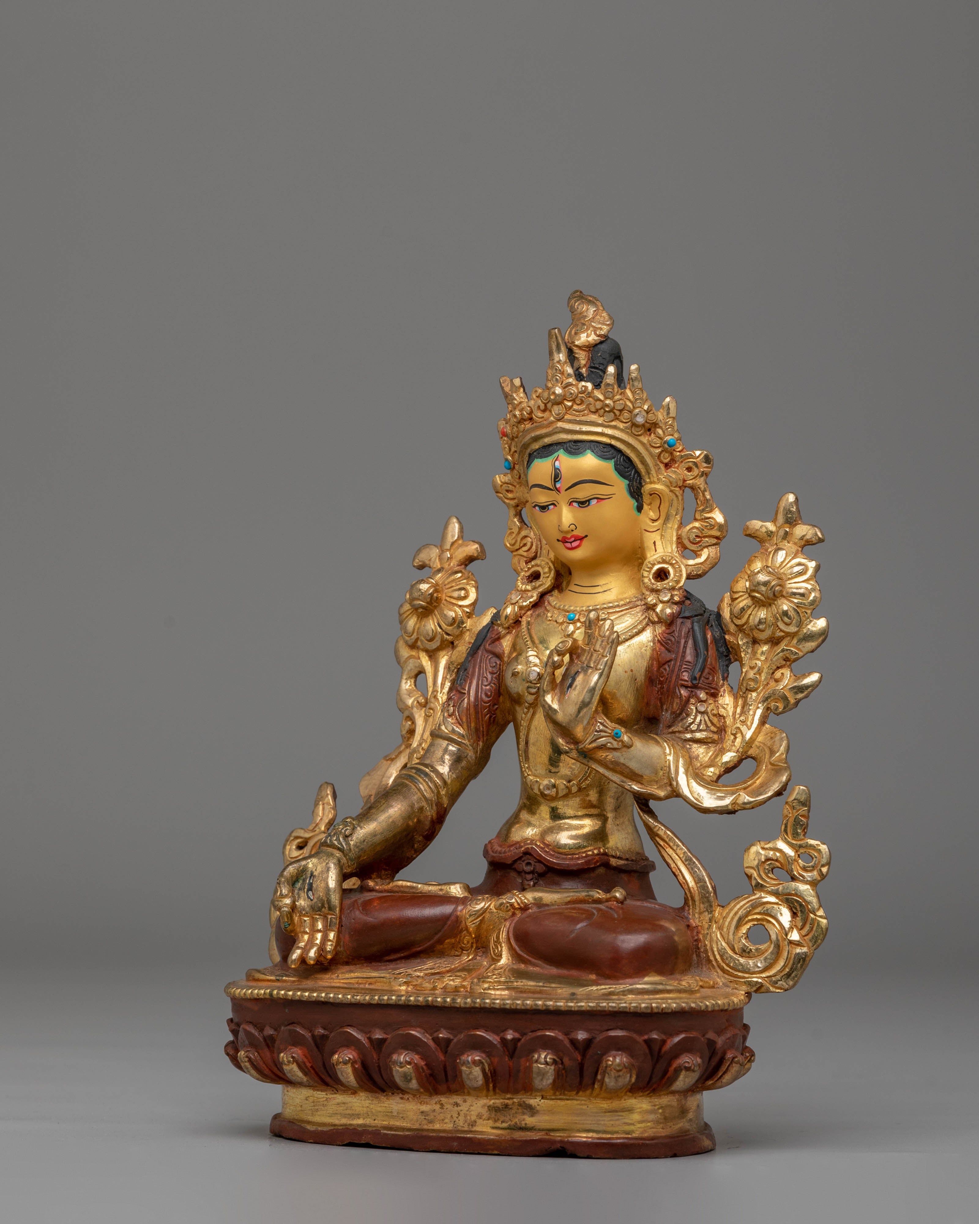 Traditional Tibetan Green Tara Statue | Handcrafted Goddess Sculpture for Meditation