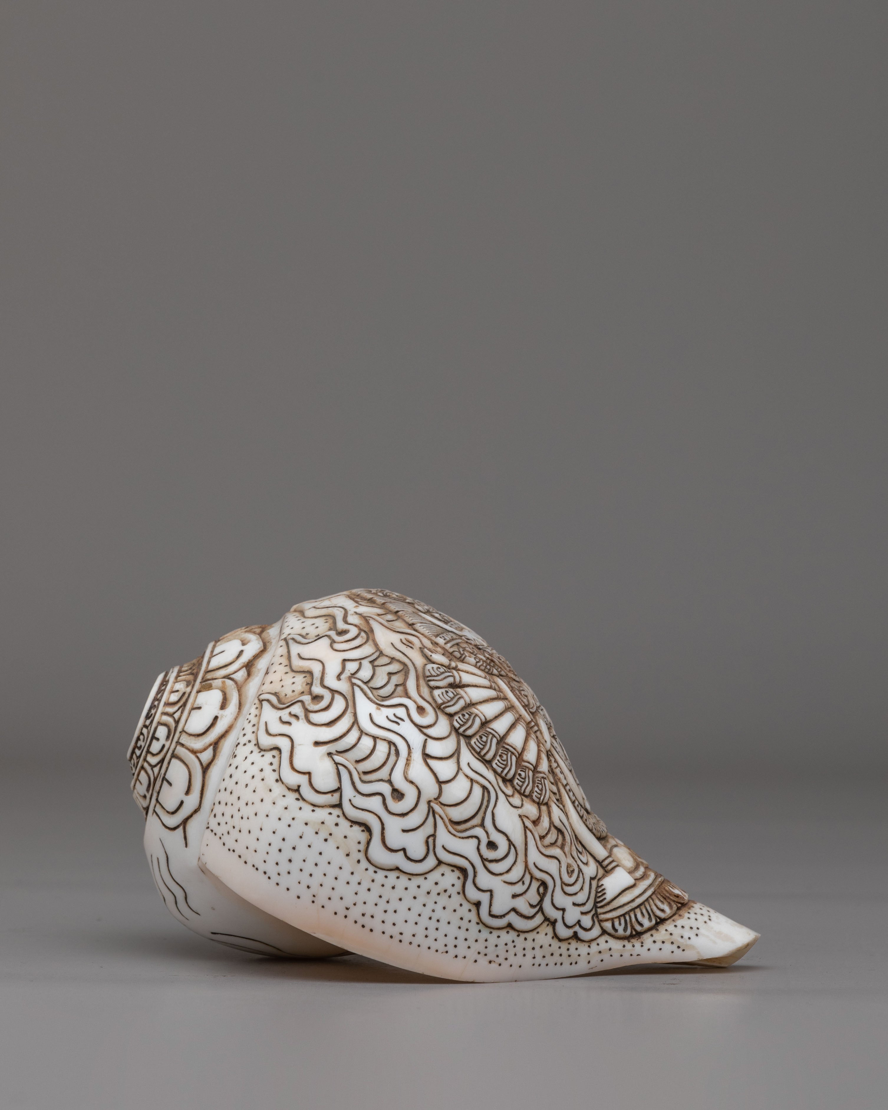Yama Dharmaraja Engraved Conch | Handcrafted Tibetan Ritual Conch Shell