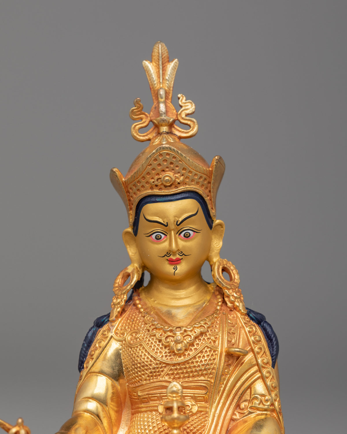 Machine Made Padmasambhava Statue | 24K Gold Plated Copper Buddhist Sculpture