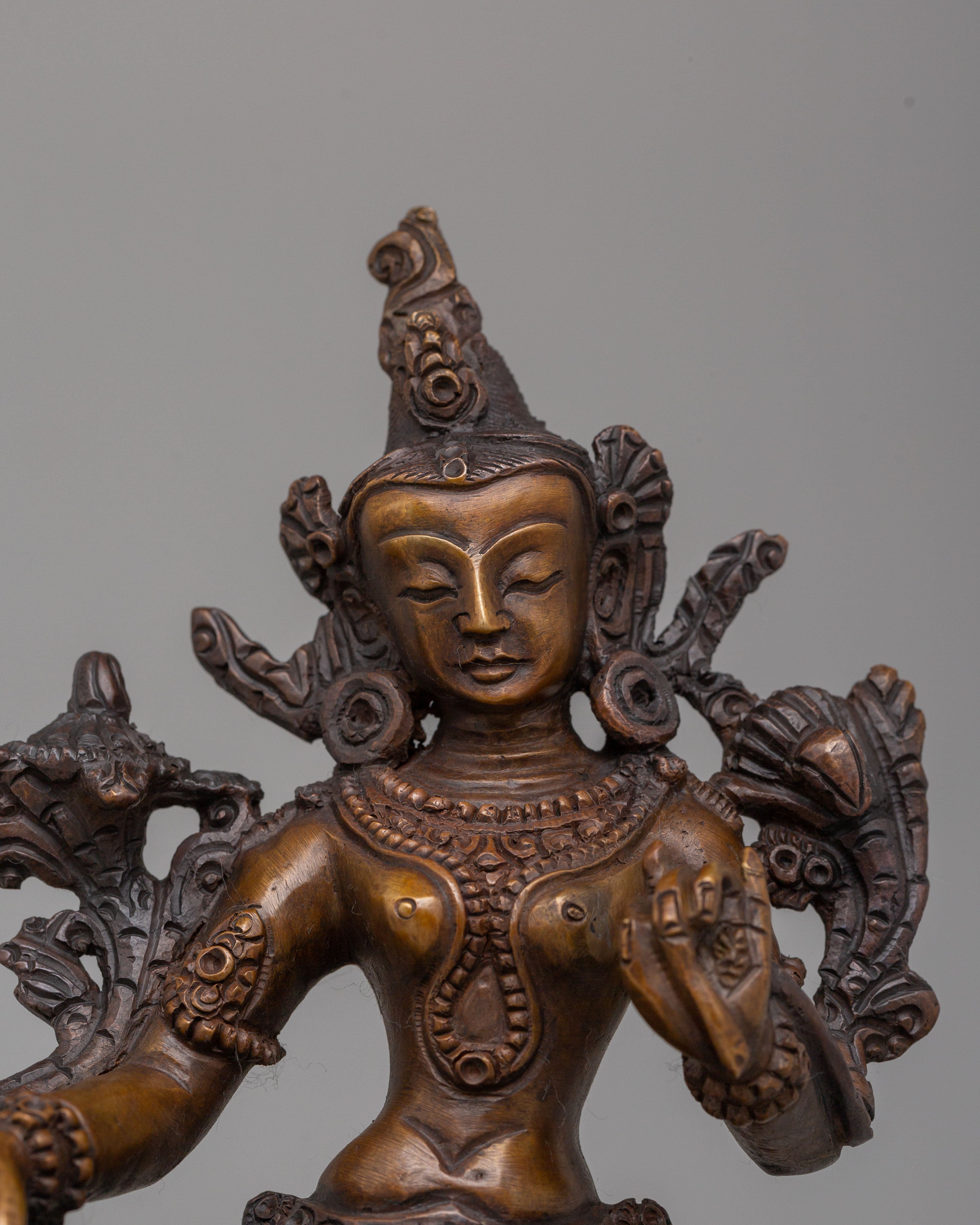 Himalayan Green Tara Goddess Statue | Oxidized Copper Tibetan Protector