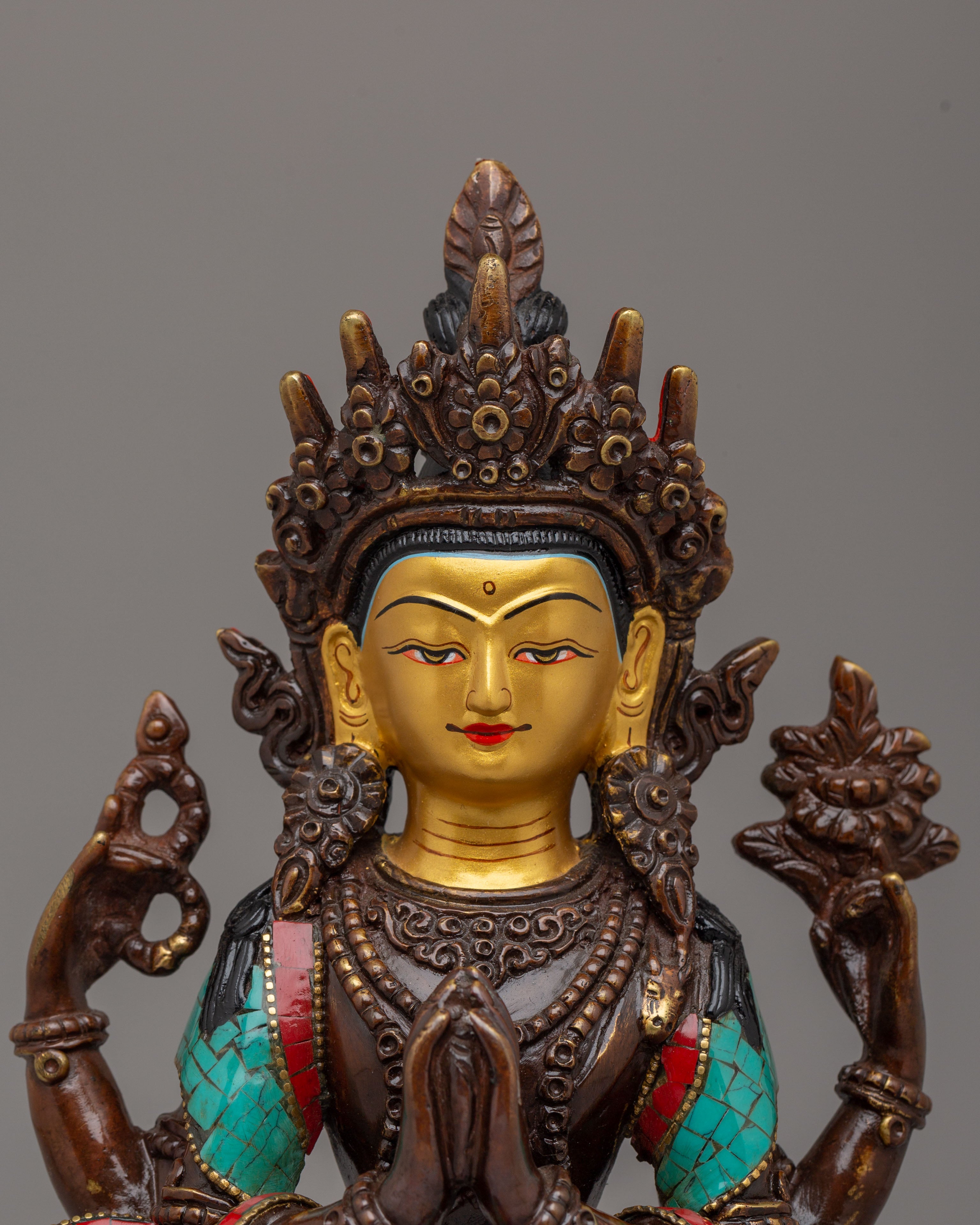 Handcrafted Chenrezig Deity Statue | Tibetan Avalokiteshvara Bodhisattva Sculpture