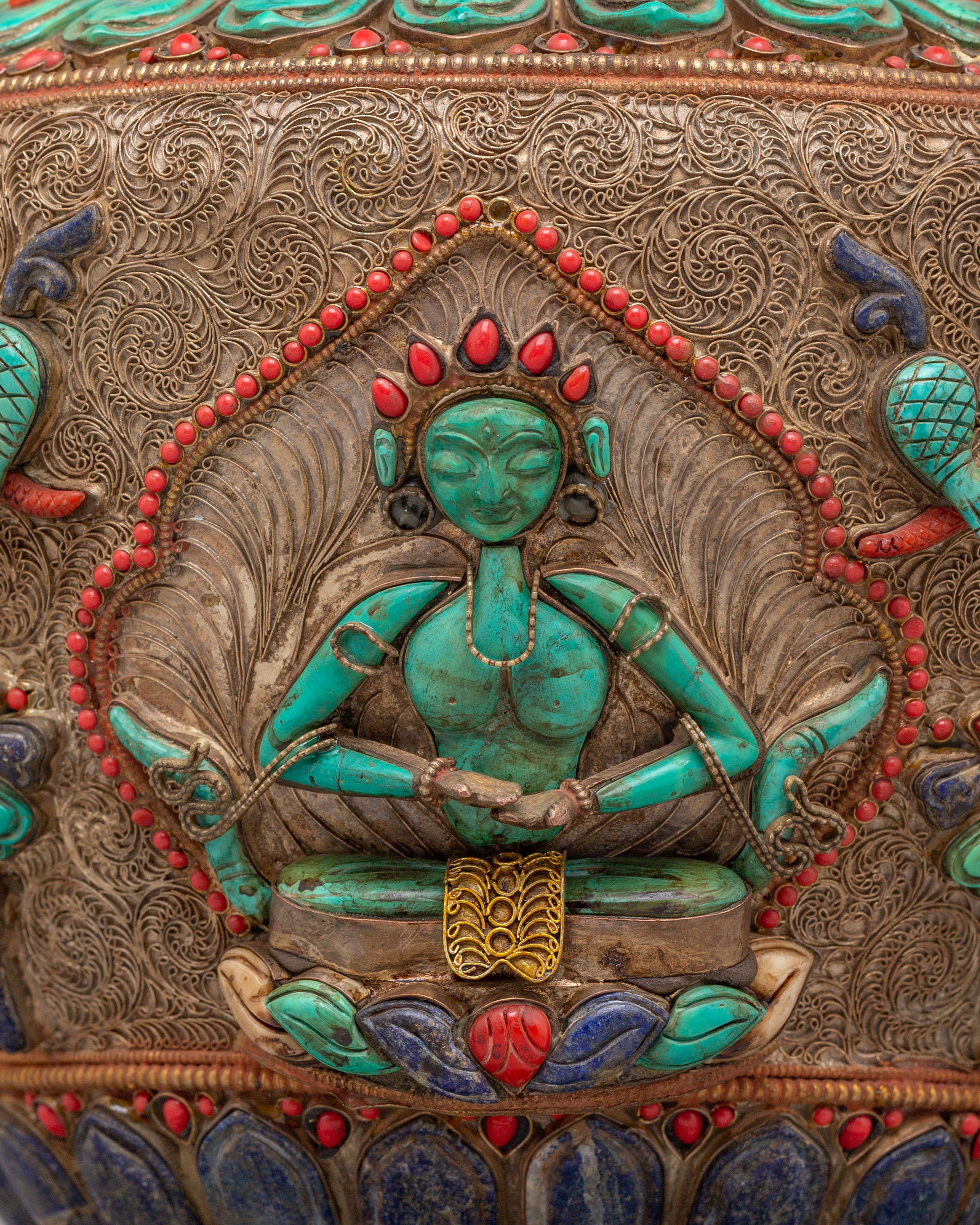 Dhupur Tibetan Rice Pot | Copper Body with Hand-Carved Deities