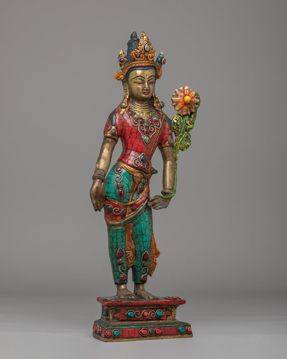 Traditional Standing Green Tara Altar Sculpture | Bronze Buddhist Deity Statue
