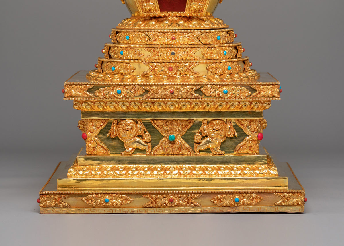 Tibetan Buddhist Namgyalma Stupa | Stupa of Complete Victory | Gold Plated Sacred Stupa