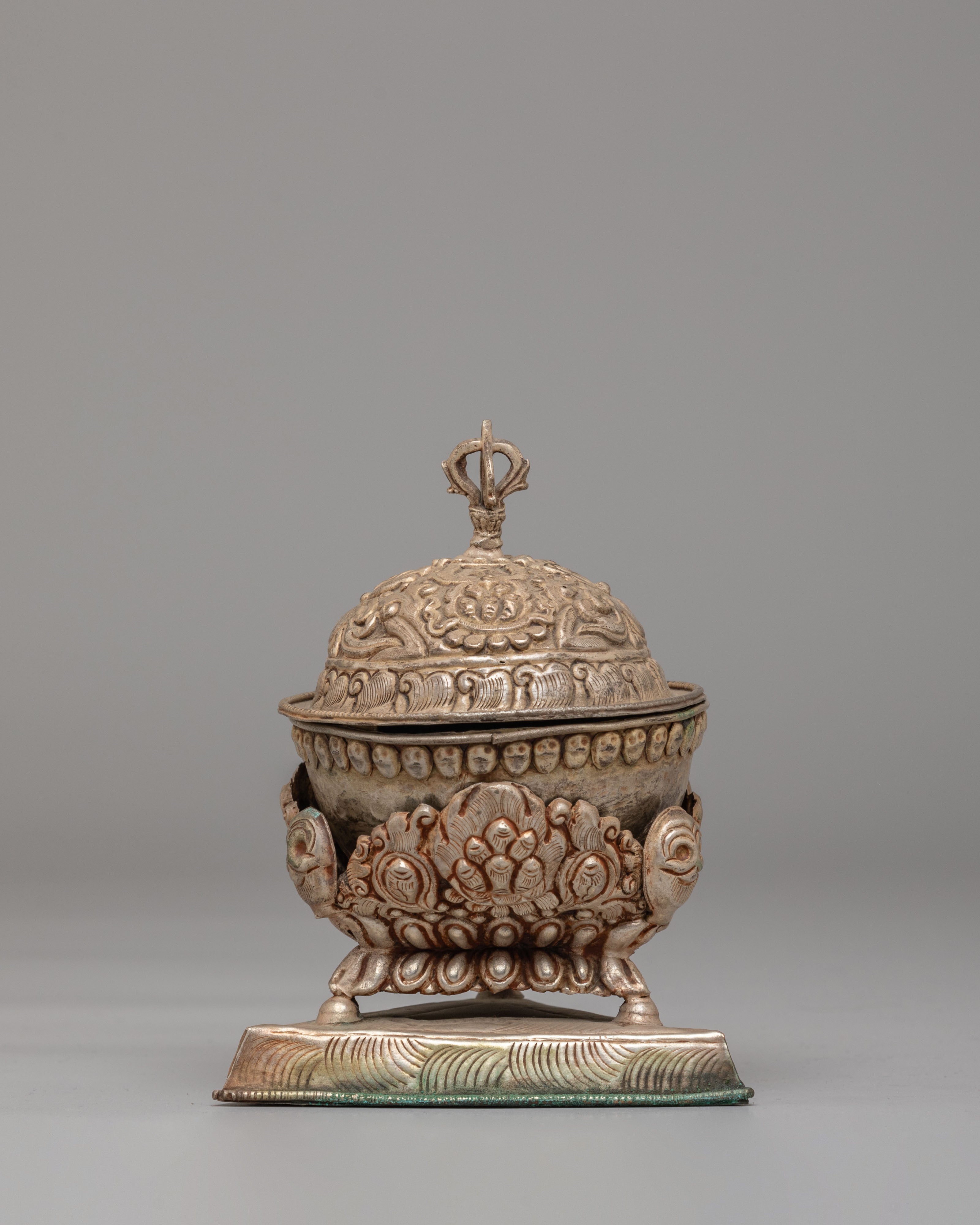 Kapala Vessel for Sacred Offerings | Silver Plated Ritual Bowl