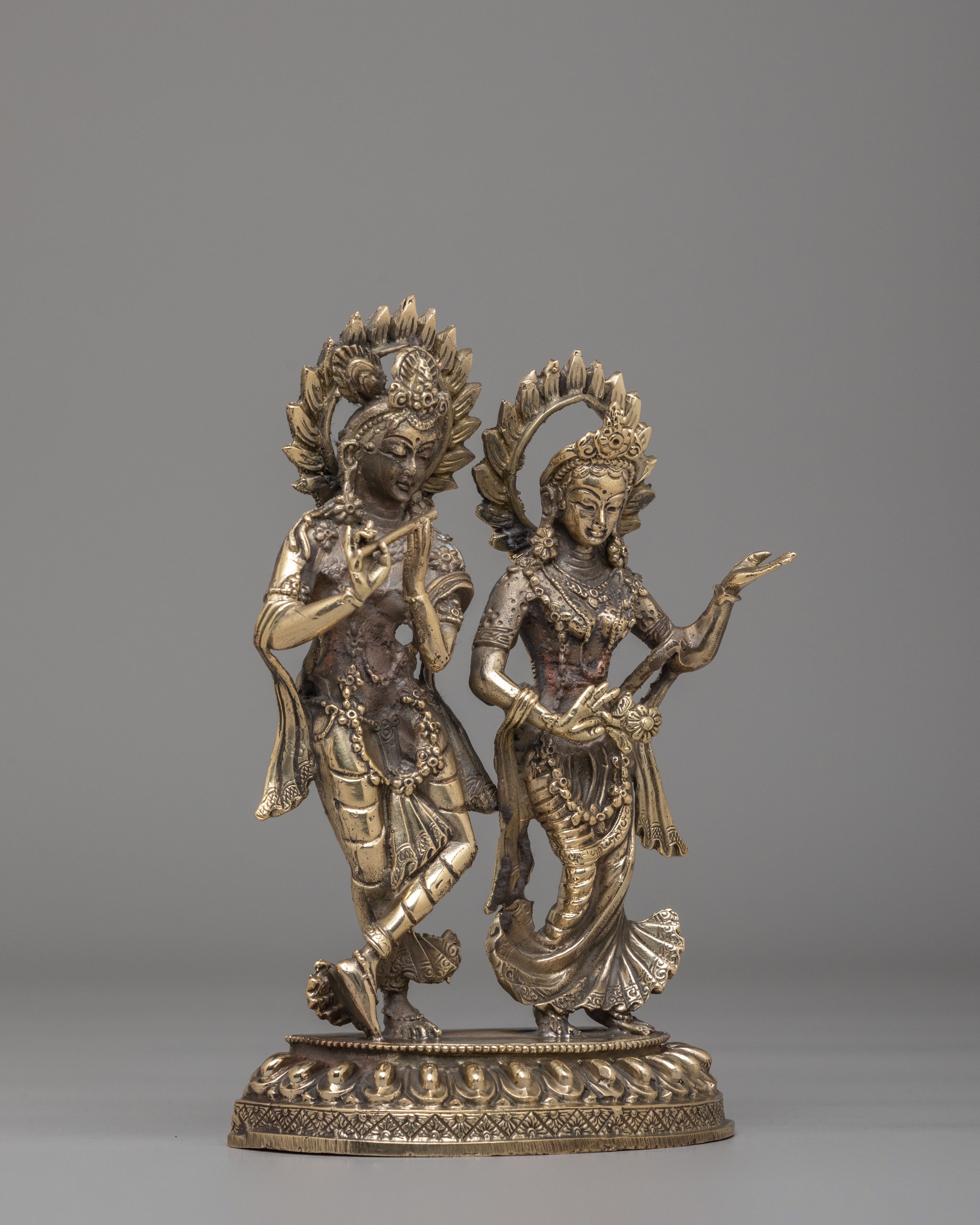 Spiritual Krishna And Radha Statue | Brass Hindu Deity Sculpture