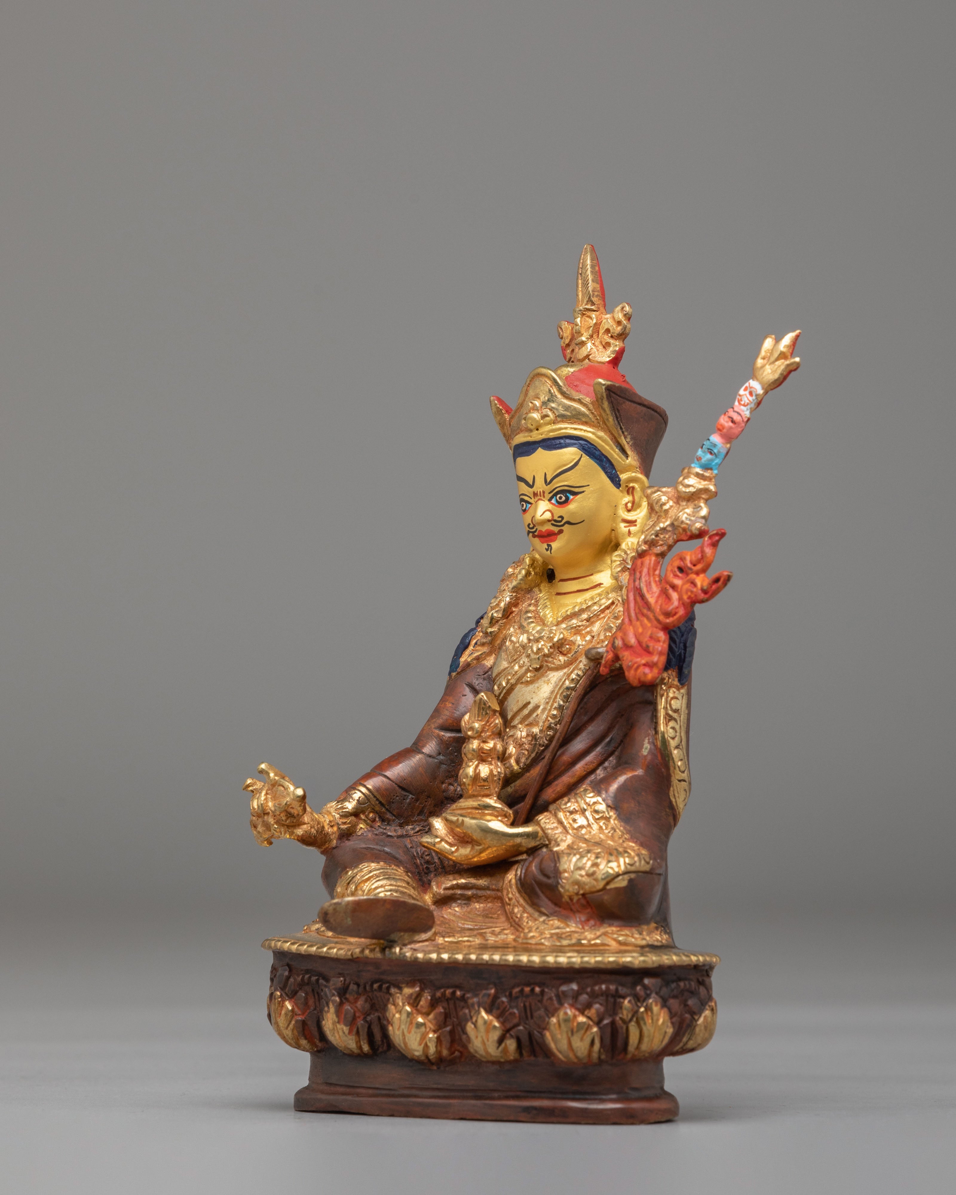 Sacred Padmasambhava Spiritual Statue | 24K Gold Plated Copper Tibetan Deity