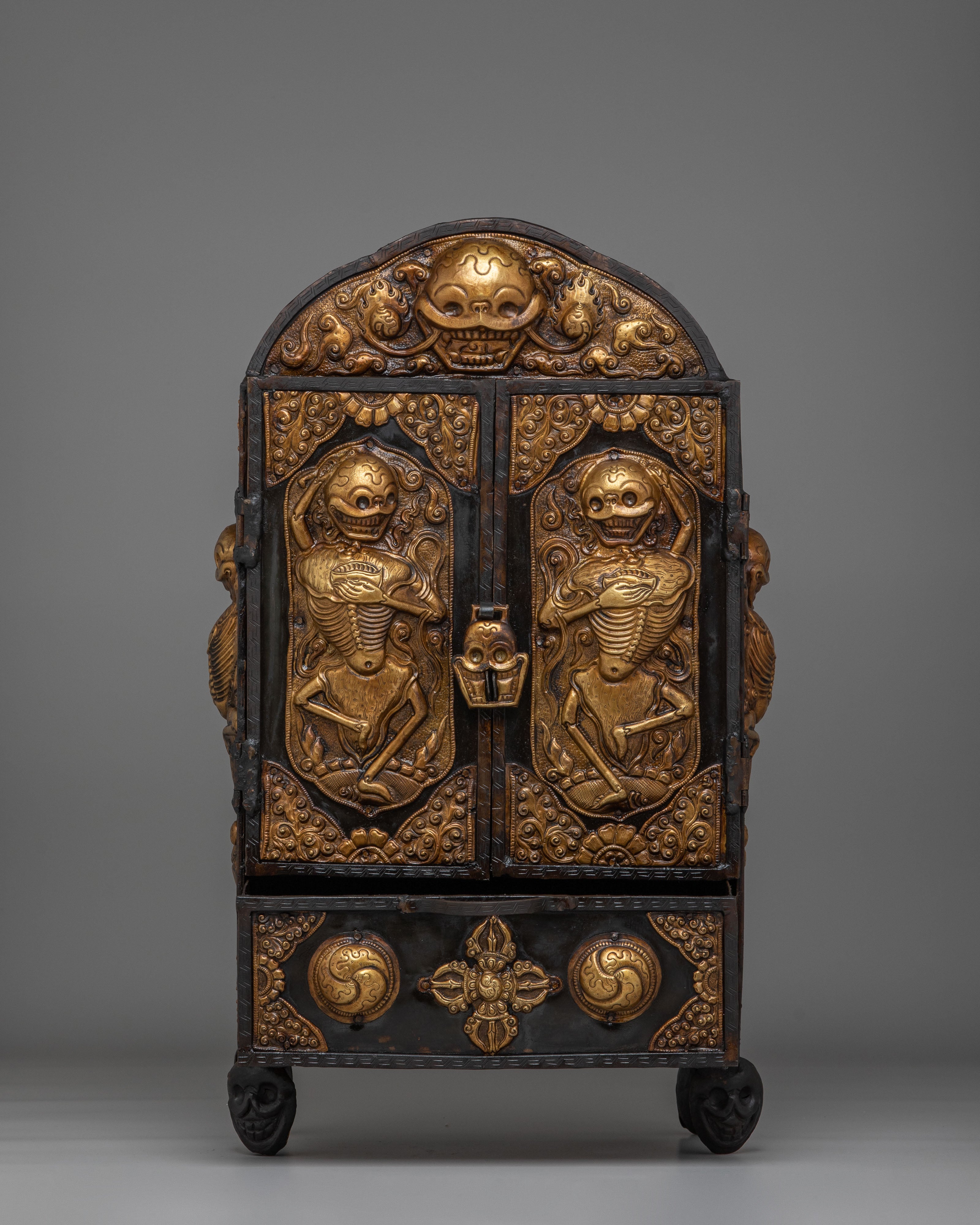 Tibetan Altar Box with Chitipati Motif | Handcrafted Sacred Decor
