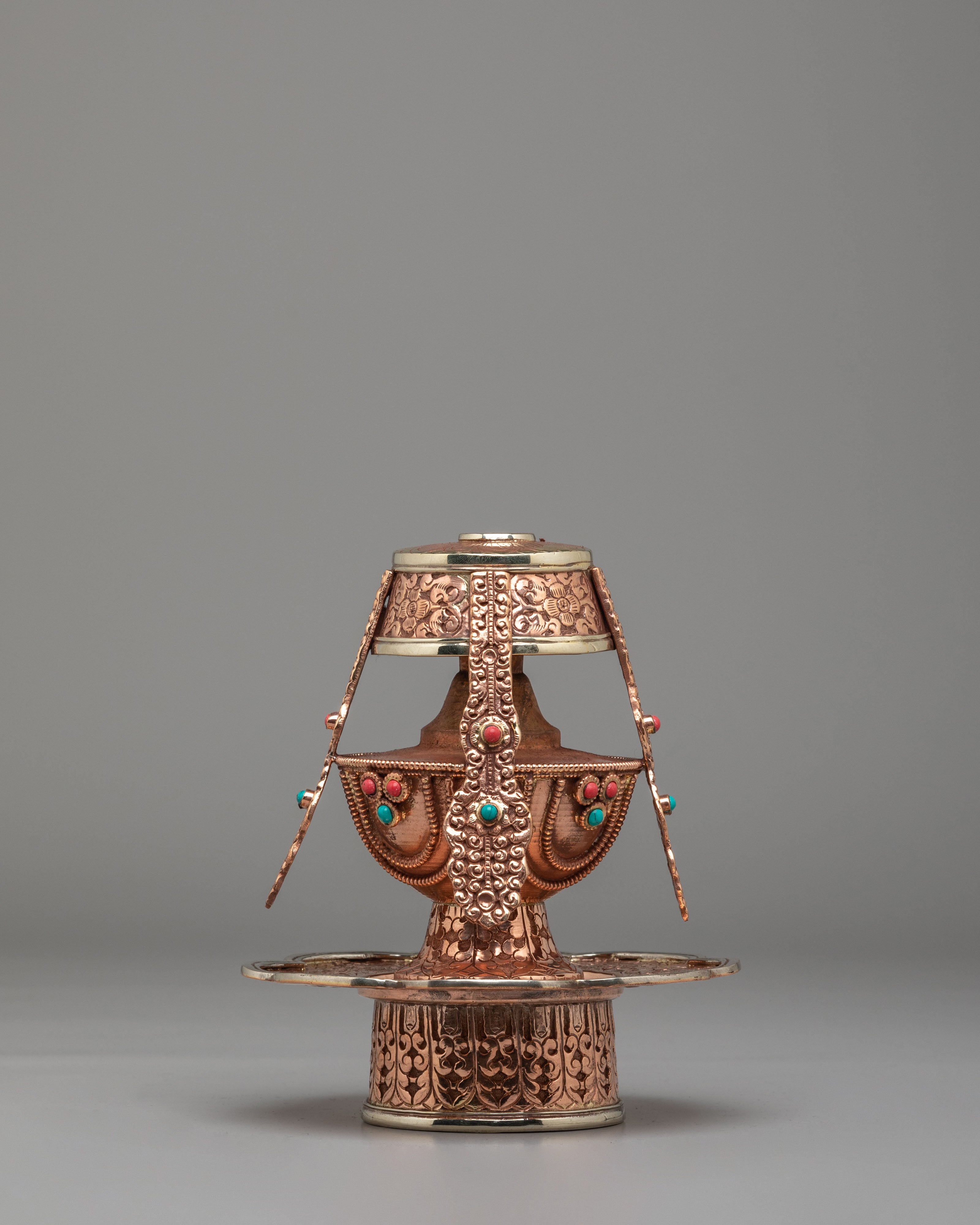 Spiritual Long Life Vase | Handcrafted Copper Vase with Gemstones