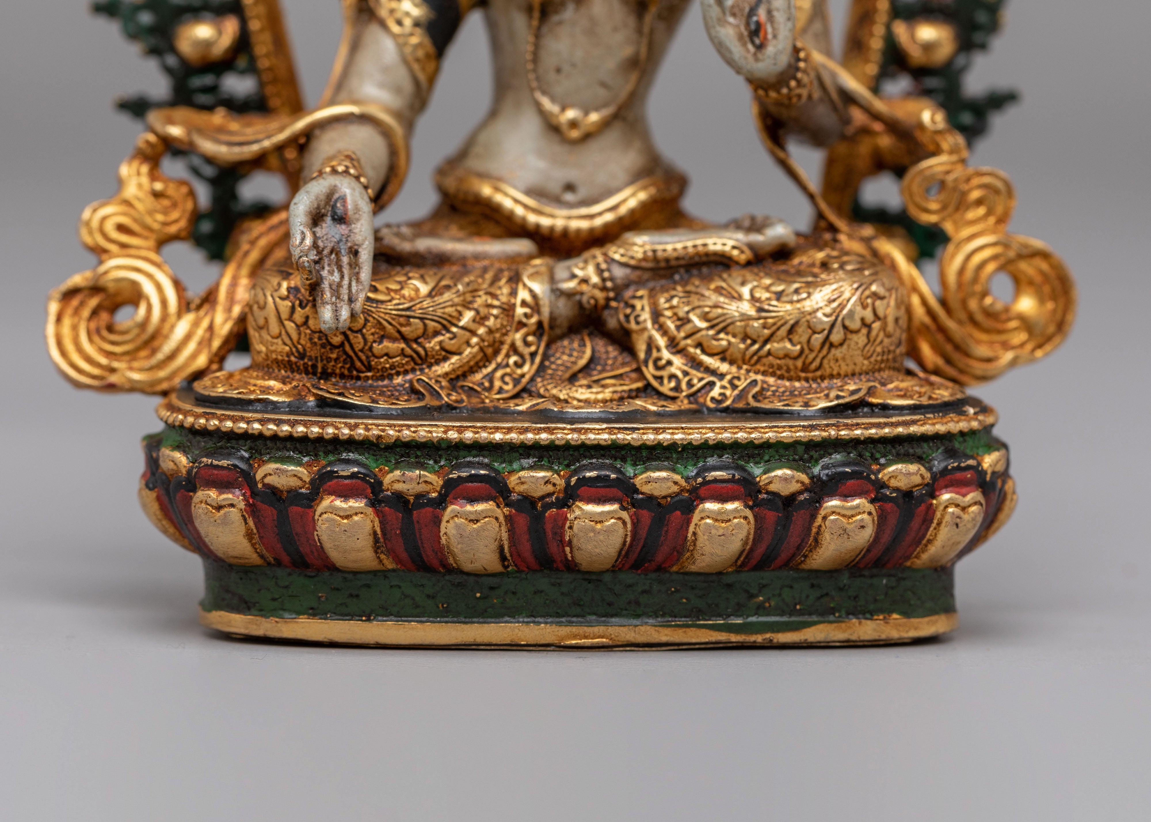 Himalayan White Tara Meditation Statue | 24K Gold Plated Buddhist Goddess