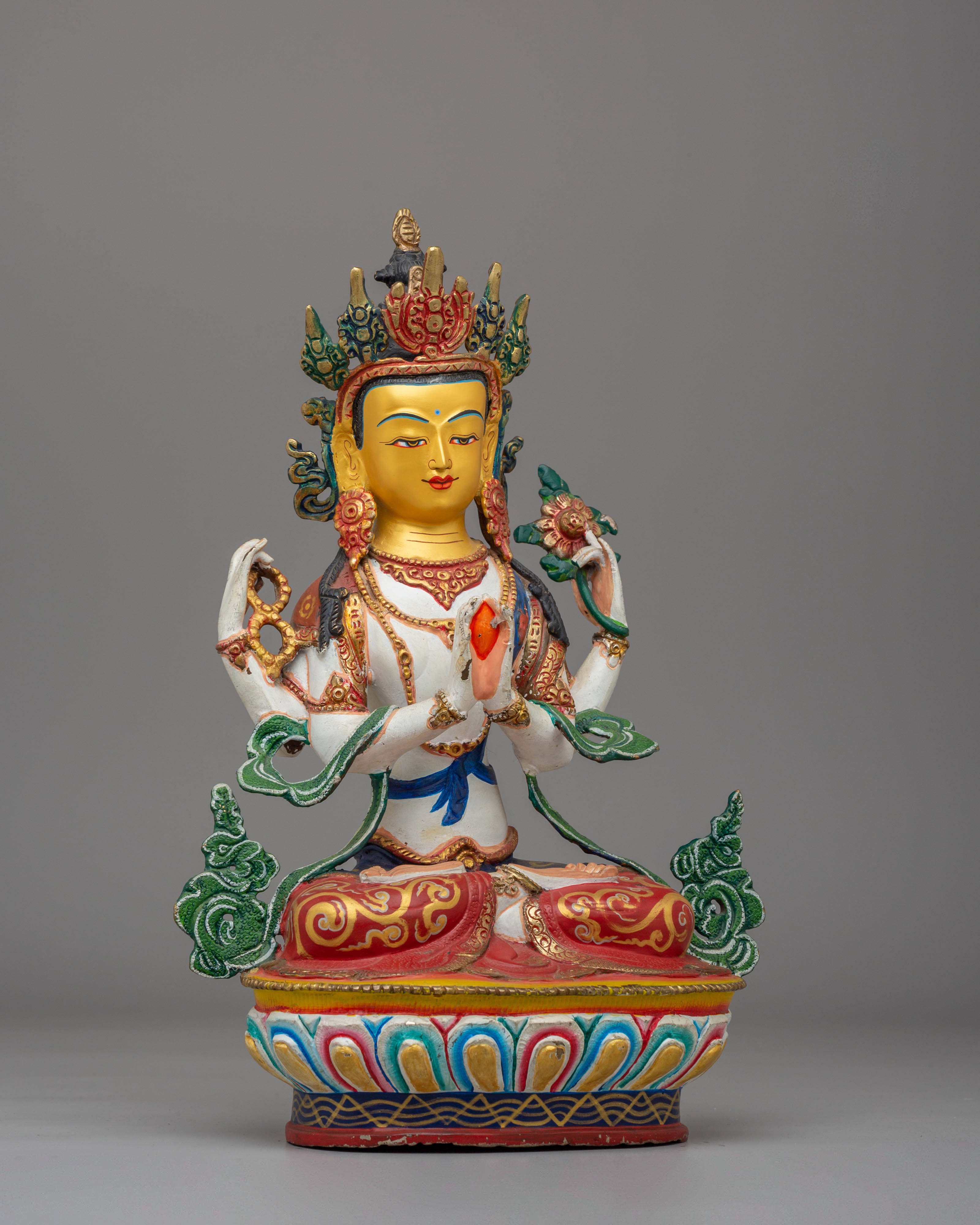 Bodhisattva four-armed Chenrezig statue | Handcrafted Copper Statue