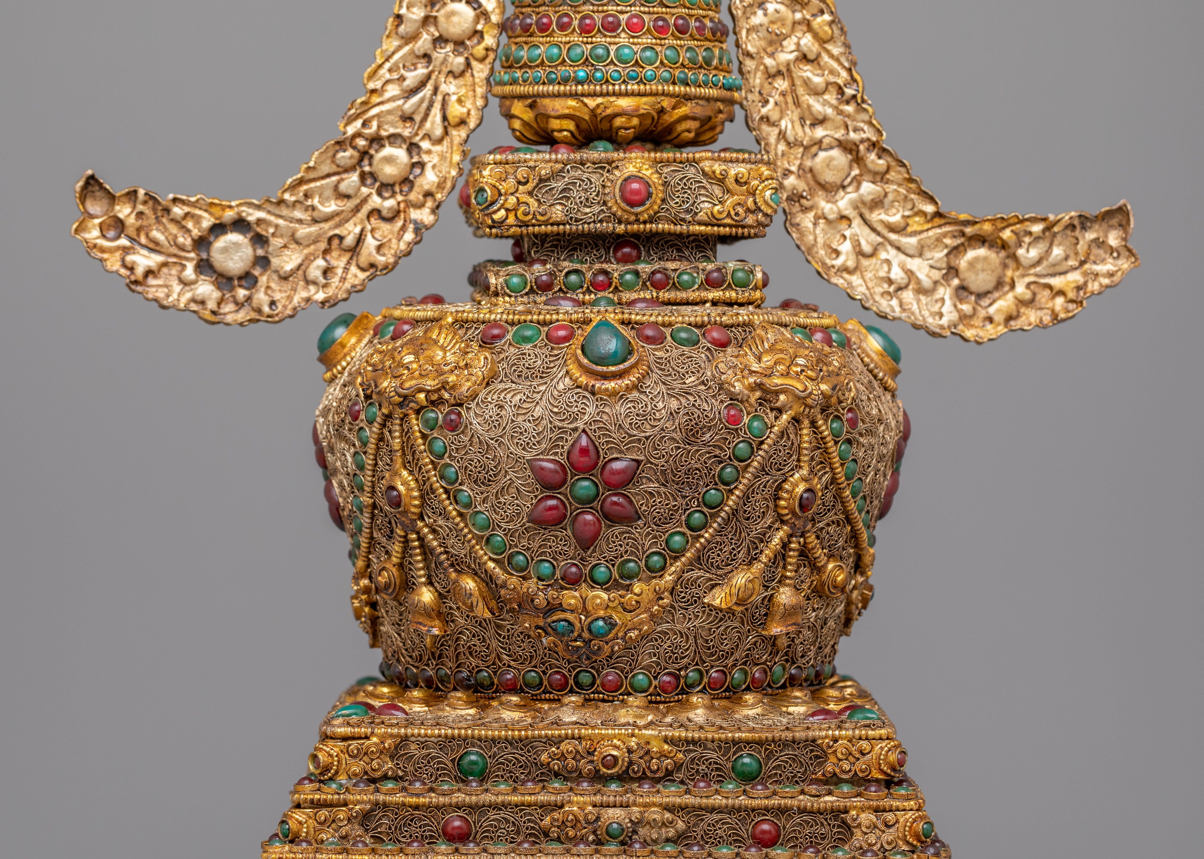 Gold-Plated Enlightenment Chorten | Handmade Buddhist Altar Decor
