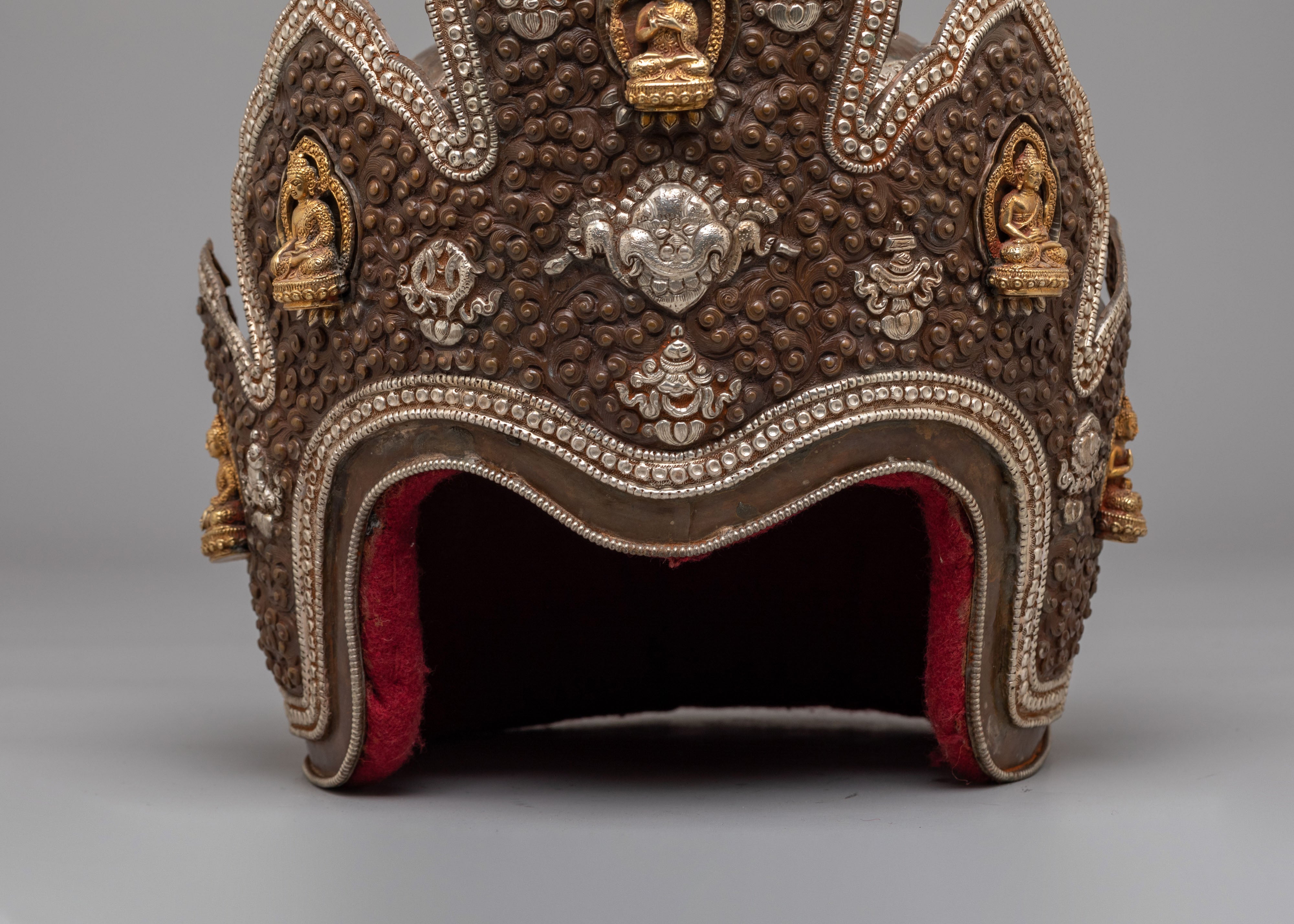 Ritual Five Dhyani Buddha Crown | Traditional Buddhist Headwear for Meditation