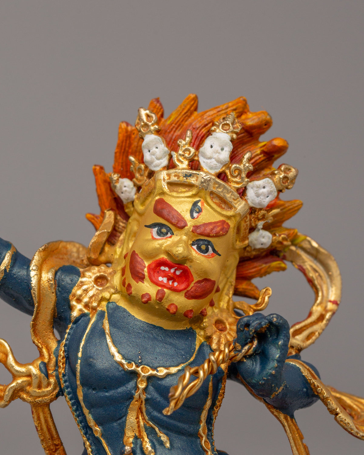 Tibetan Wrathful Vajrapani Sculpture | 24K Gold Plated Tibetan Protector