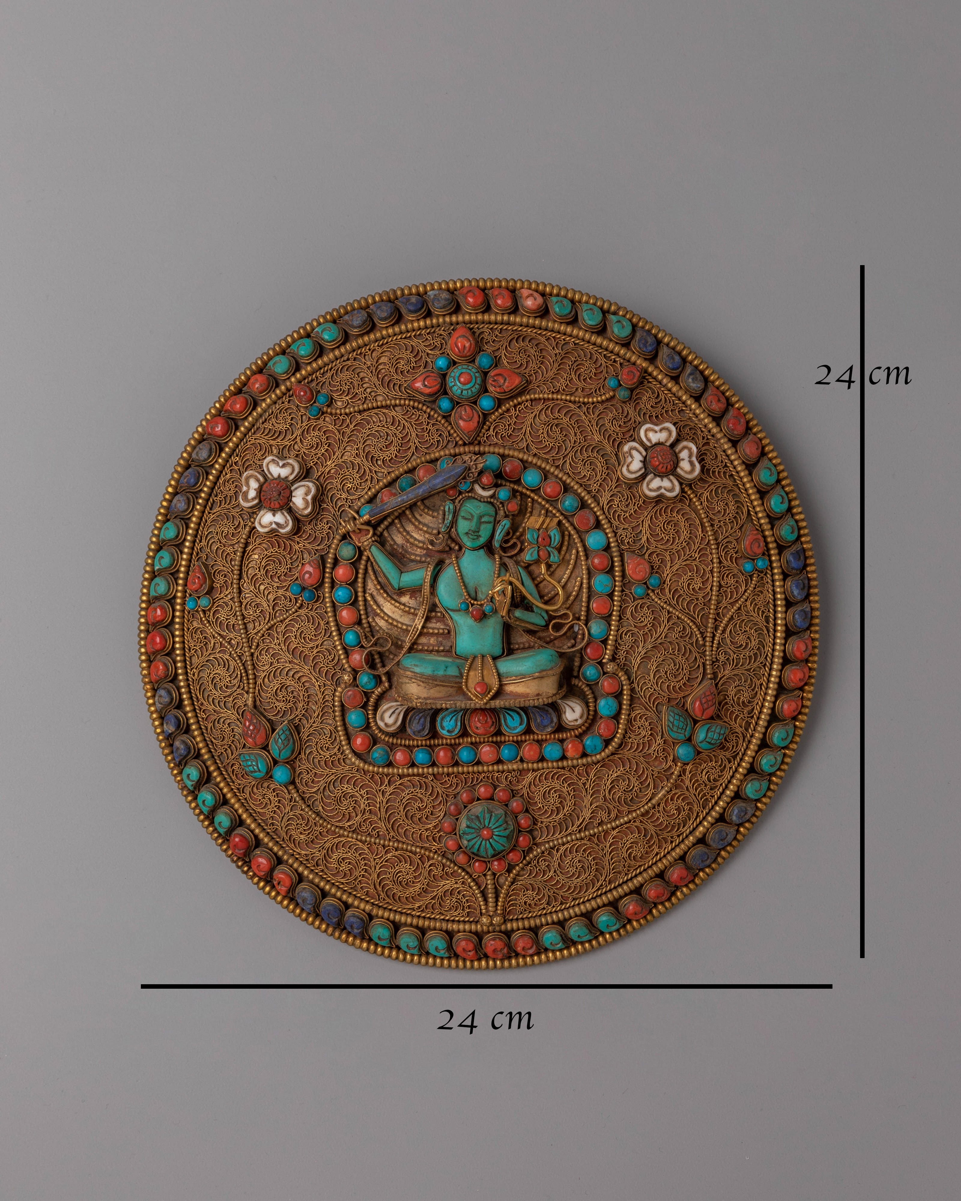 Sacred Tibetan Manjushri Wall Hanging | Buddhist Copper Art