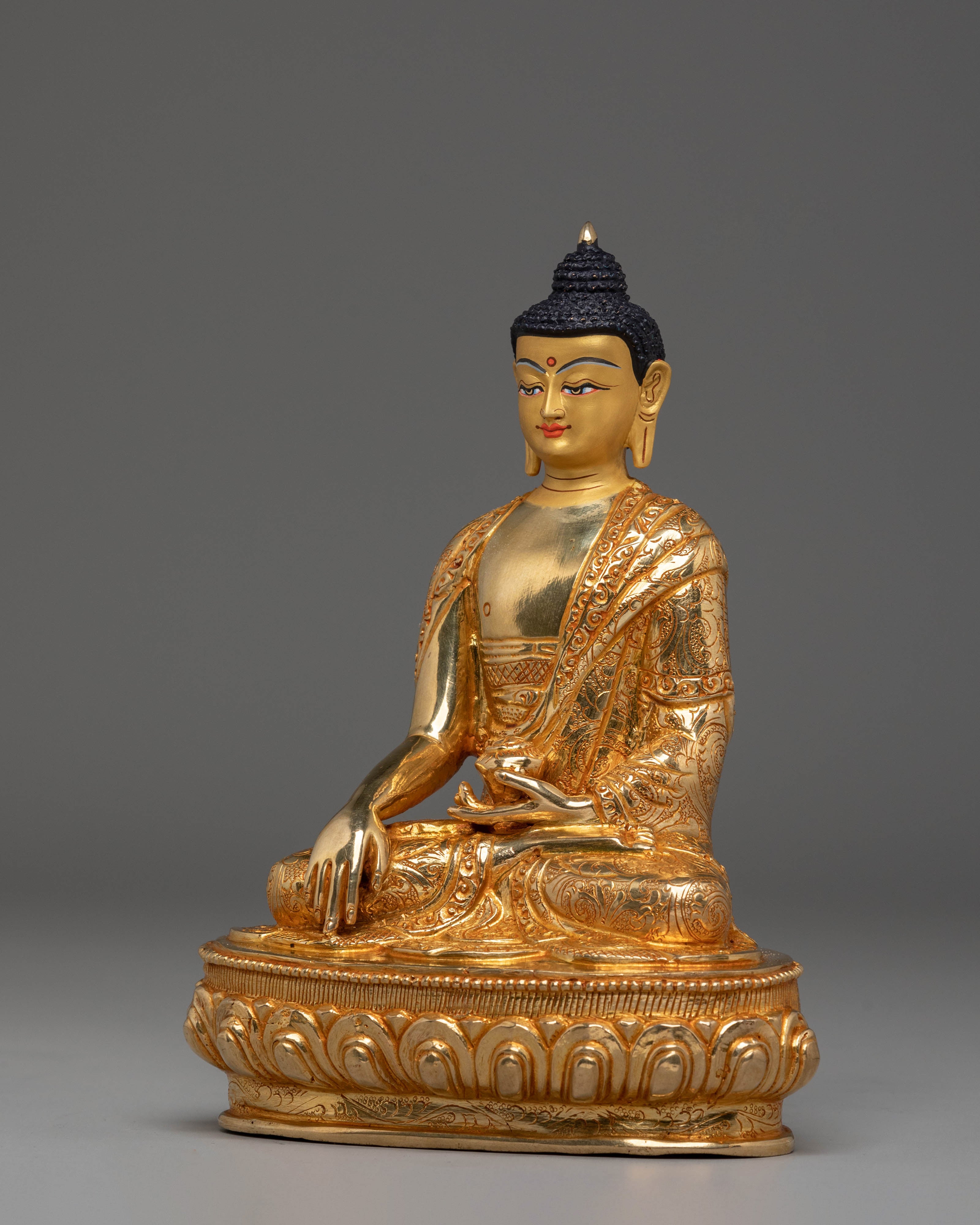 Shakyamuni Buddha Handmade Sacred Statue | Gold Plated Copper Figurine