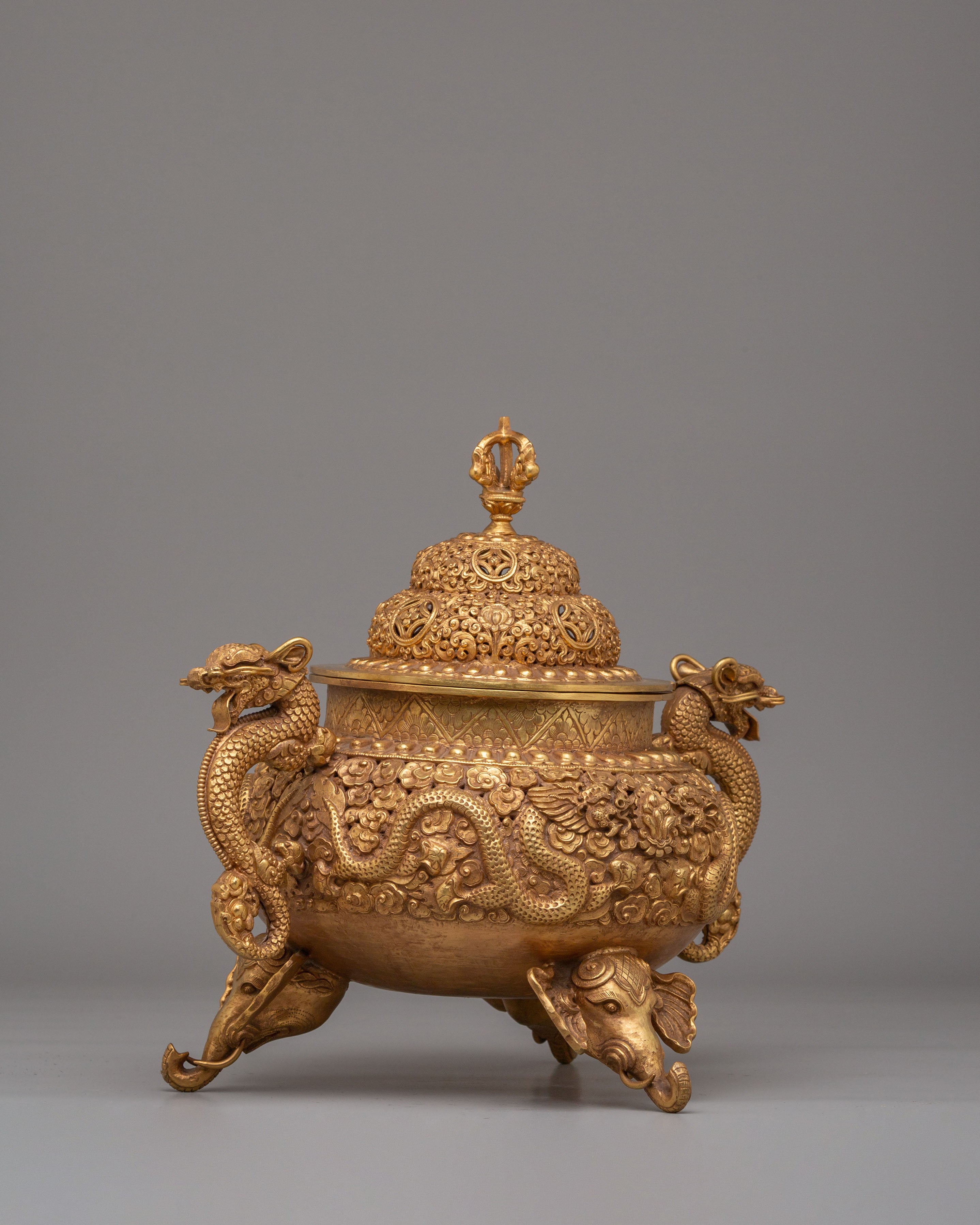 Dragon Handle Incense Burner | Tibetan Ritual Offering Vessel