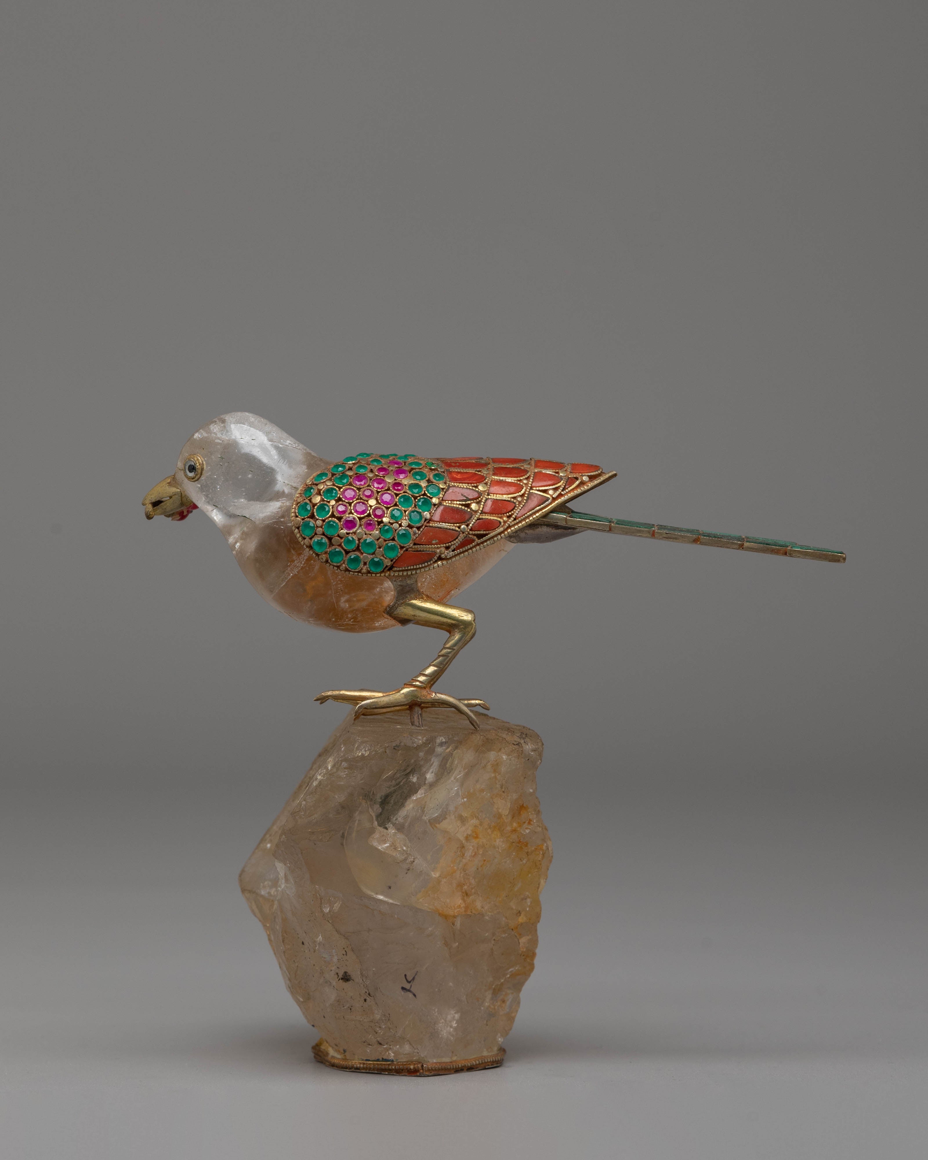 Handcrafted Bird Sculpture | Amethyst Crystal & Gold Plated Copper Decor