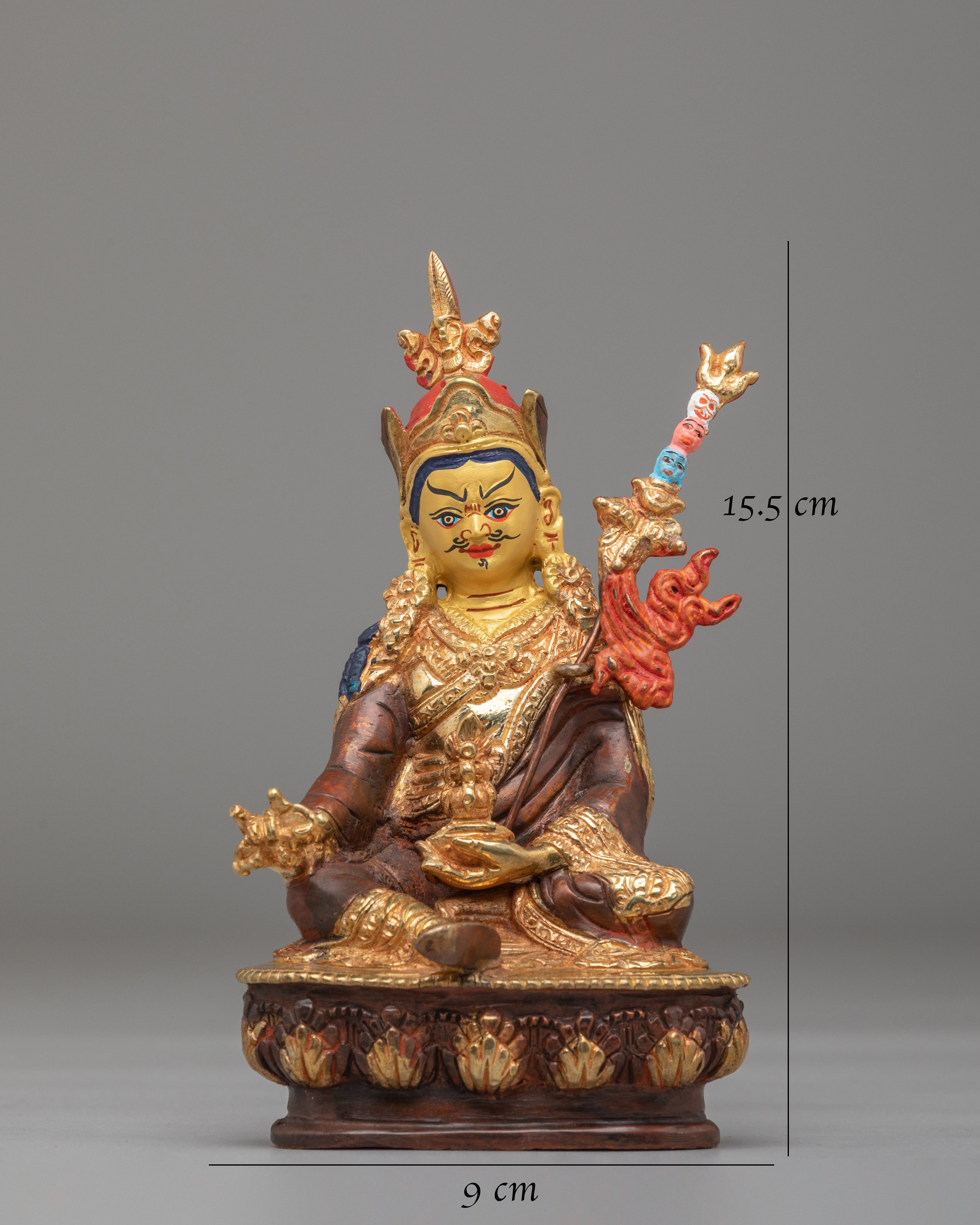 Sacred Padmasambhava Spiritual Statue | 24K Gold Plated Copper Tibetan Deity