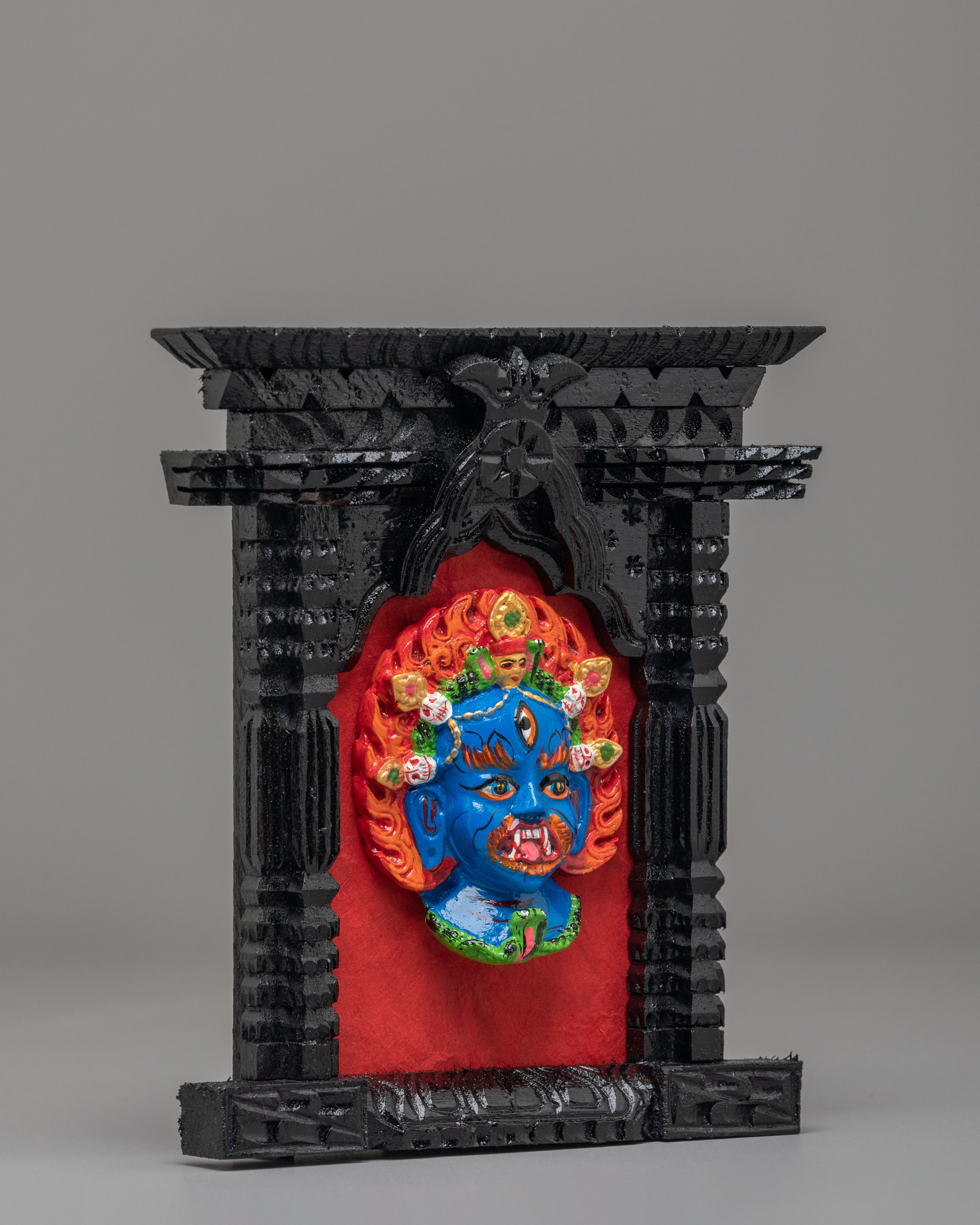Buddhist Decorative Wall Hanging | Wooden Mahakala Shrine Frame