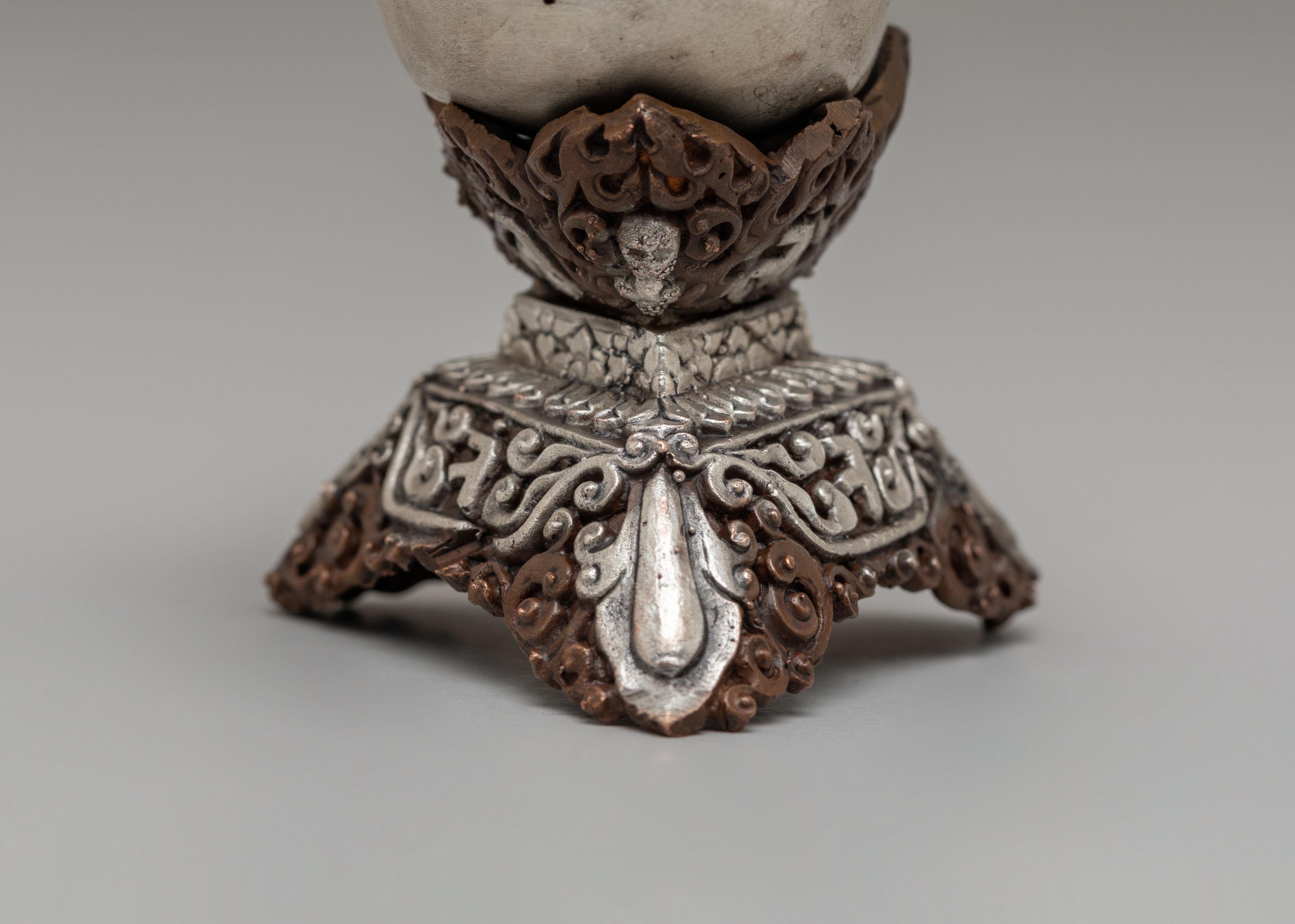 Spiritual Skull Offering Kapala | Oxidized Copper Silver Plated Ritual Vessel